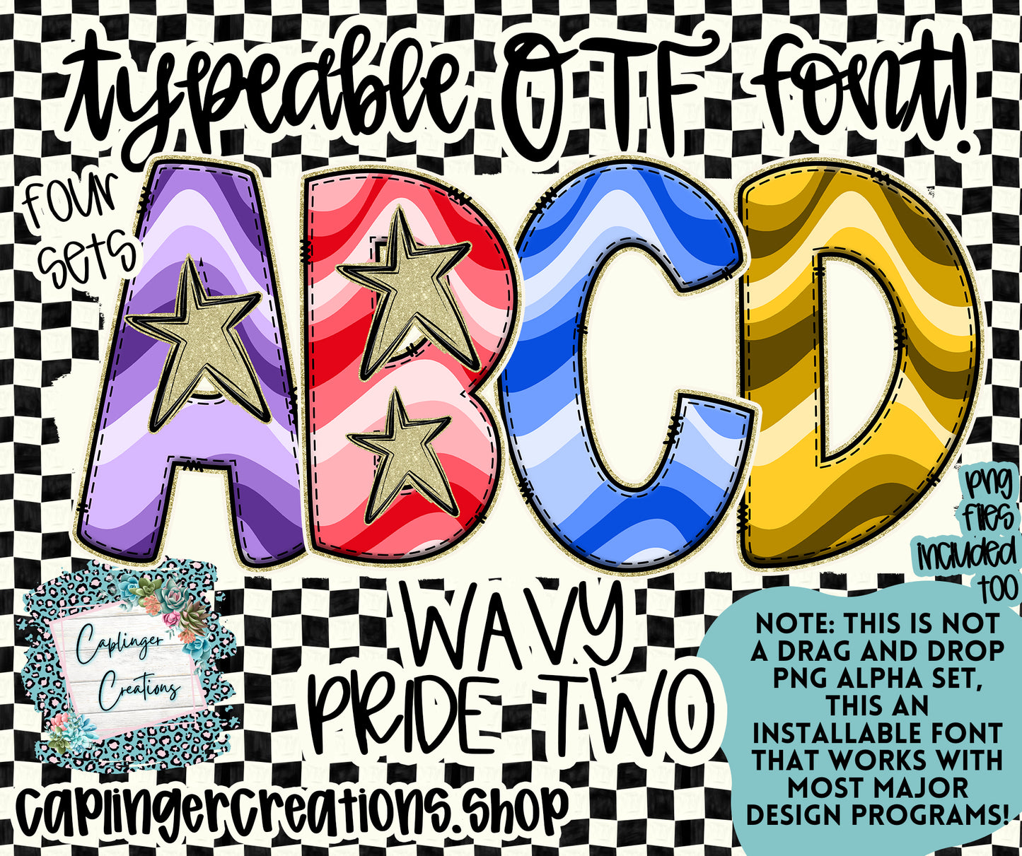 Wavy Pride SET OF 8 - spirit wear colors - TYPEABLE OTF FONT + PNGS - Digital download