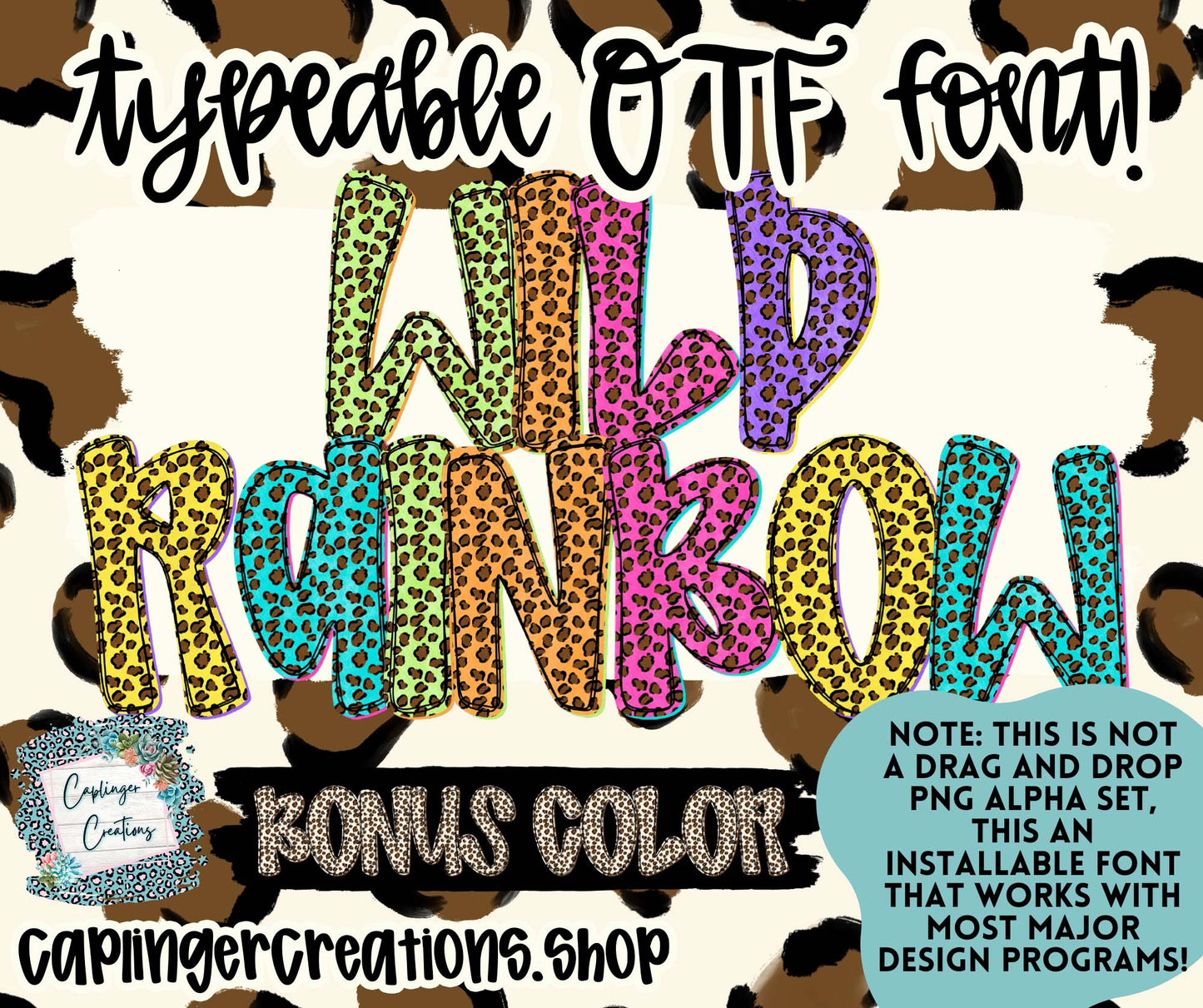 WILD RAINBOW 7 SETS- TYPEABLE OTF FONT + PNGS - Digital download