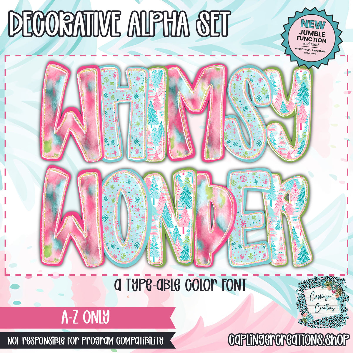Whimsy Wonder - JUMBLE ALPHA - 3 patterns - TYPEABLE OTF FONT + PNGS - Digital download