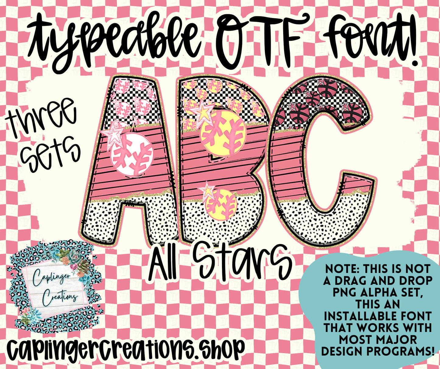 ALL STARS set of 3 (BASEBALL< SOFTBALL < BASKETBALL) - TYPEABLE OTF FONT - Digital download