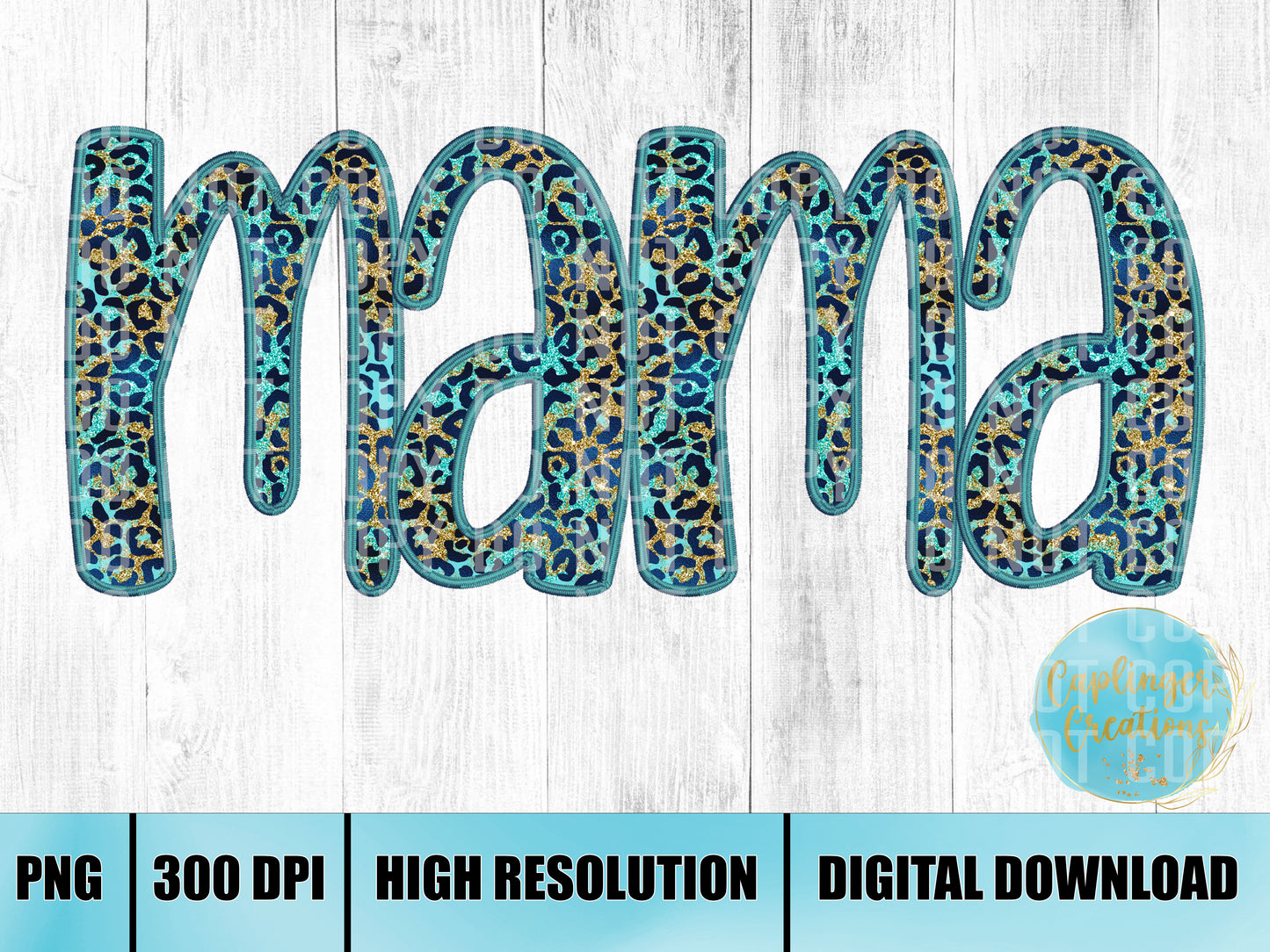 Mama - turquoise and navy Faux Embroidery - Digital download 300DPI PNG FILE