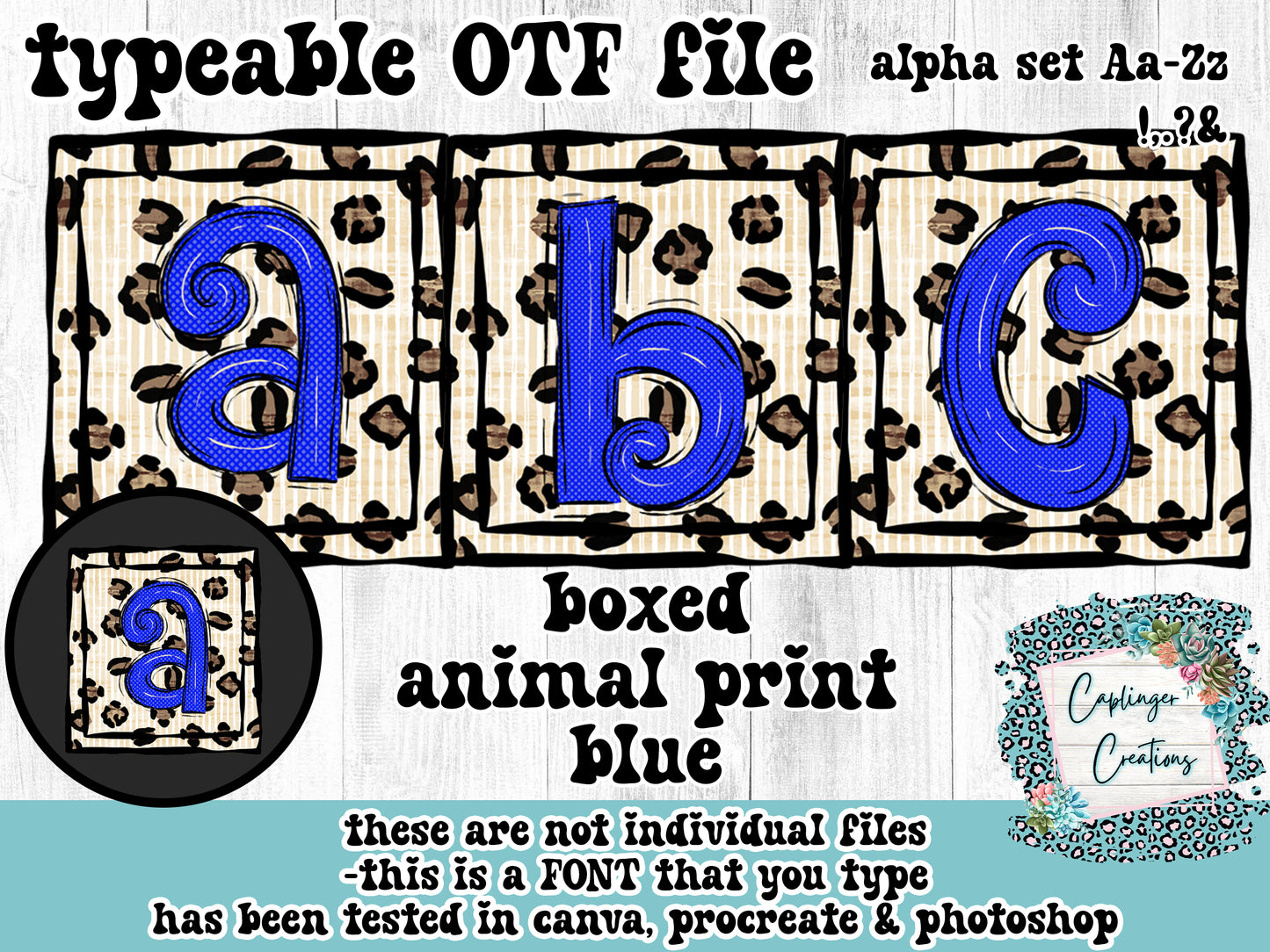 BLUE leopard printed square style - ALPHA SET A-Z - Digital download 300DPI PNG FILE