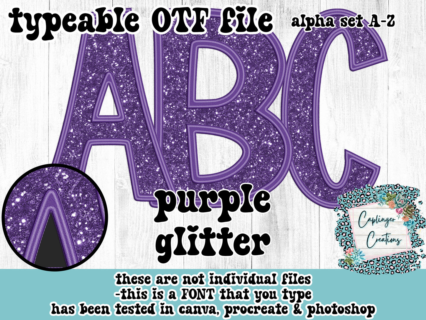 Purple Glitter - ALPHA FONT A-Z - TYPEABLE FONT - Digital download 300DPI PNG FILE