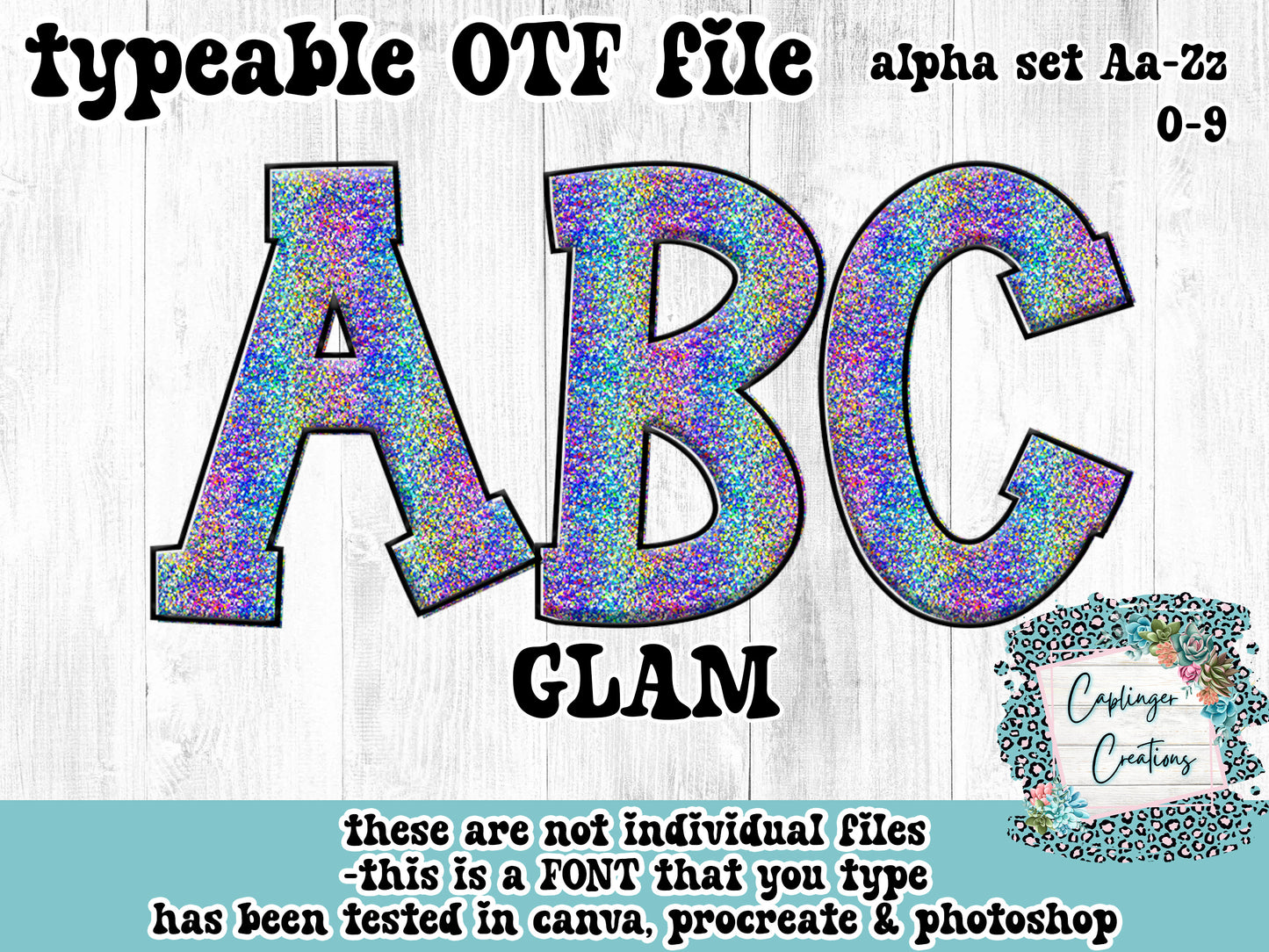 GLAM - ALPHA FONT Aa-Zz 0-9 typeable with symbols in drag and drop pngs - FAUX EMBROIDERY - TYPEABLE OTF FONT - Digital download