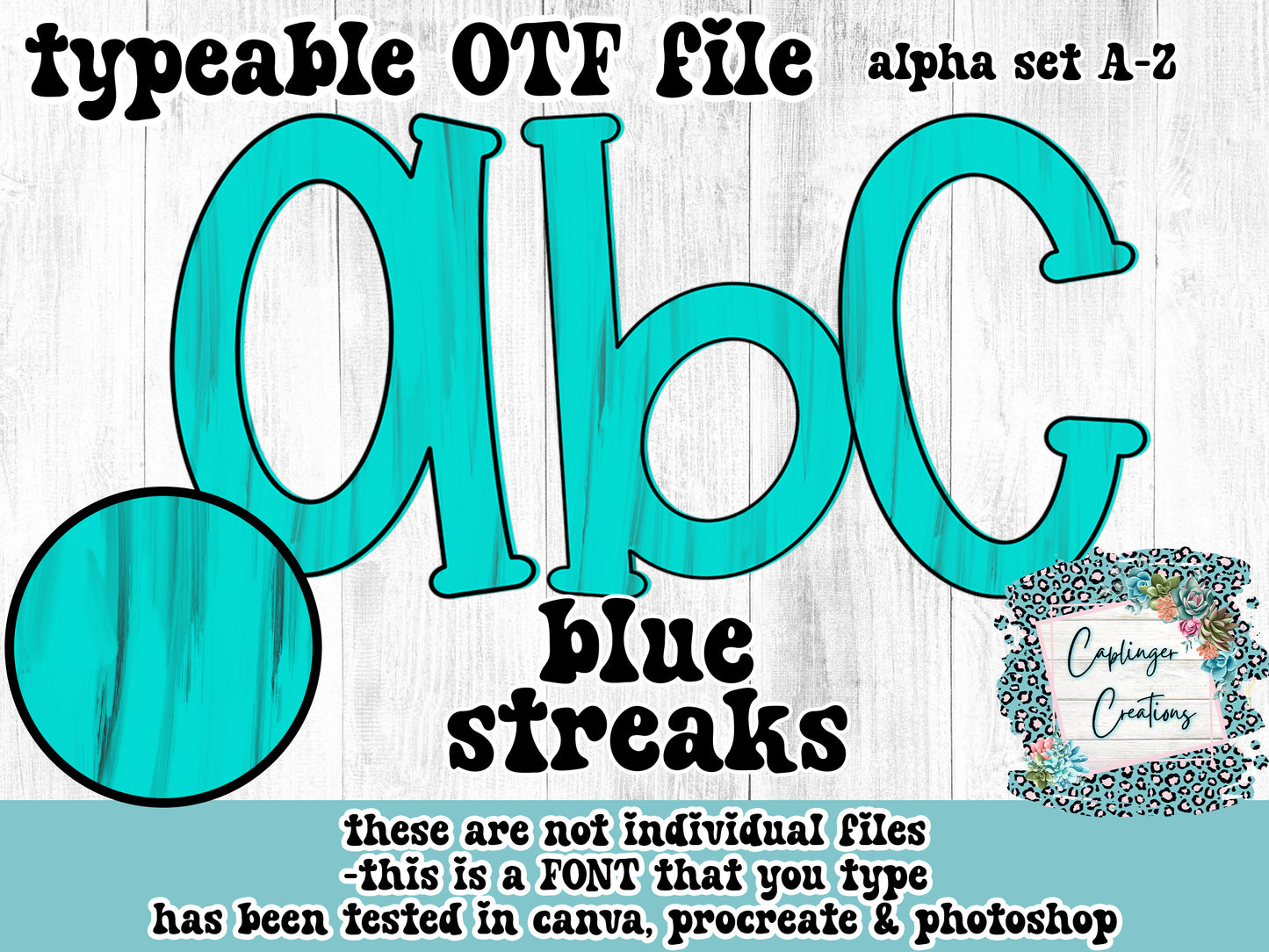 Blue Streaks - ALPHA FONT A-Z - TYPEABLE FONT - Digital download 300DPI PNG FILE