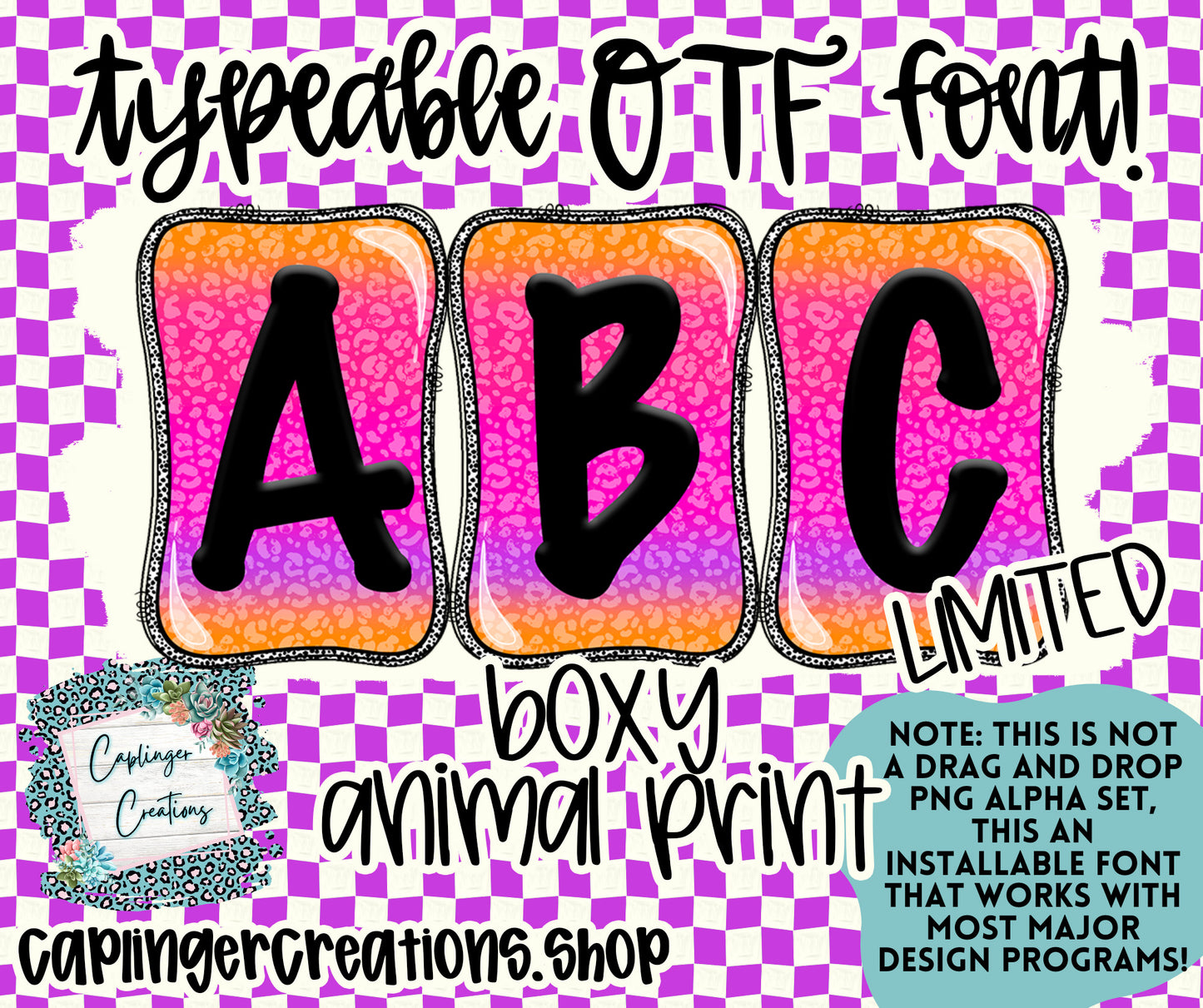 BOXY ANIMAL PRINT (LIMITED) - TYPEABLE OTF FONT - Digital download