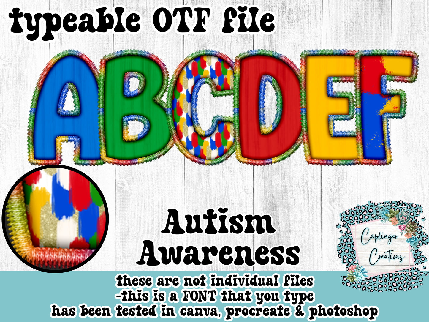 Autism Awareness - ALPHA FONT A-Z - TYPEABLE FONT - Digital download 300DPI PNG FILE