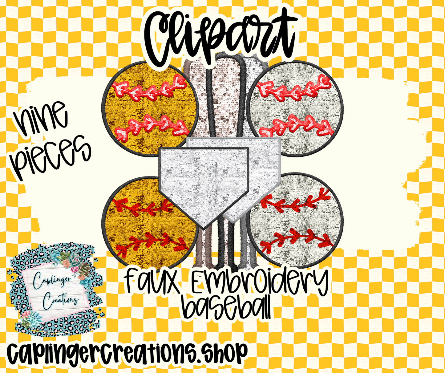Faux Embroidery/Sequin BASEBALL & SOFTBALL - CLIPART - Digital download