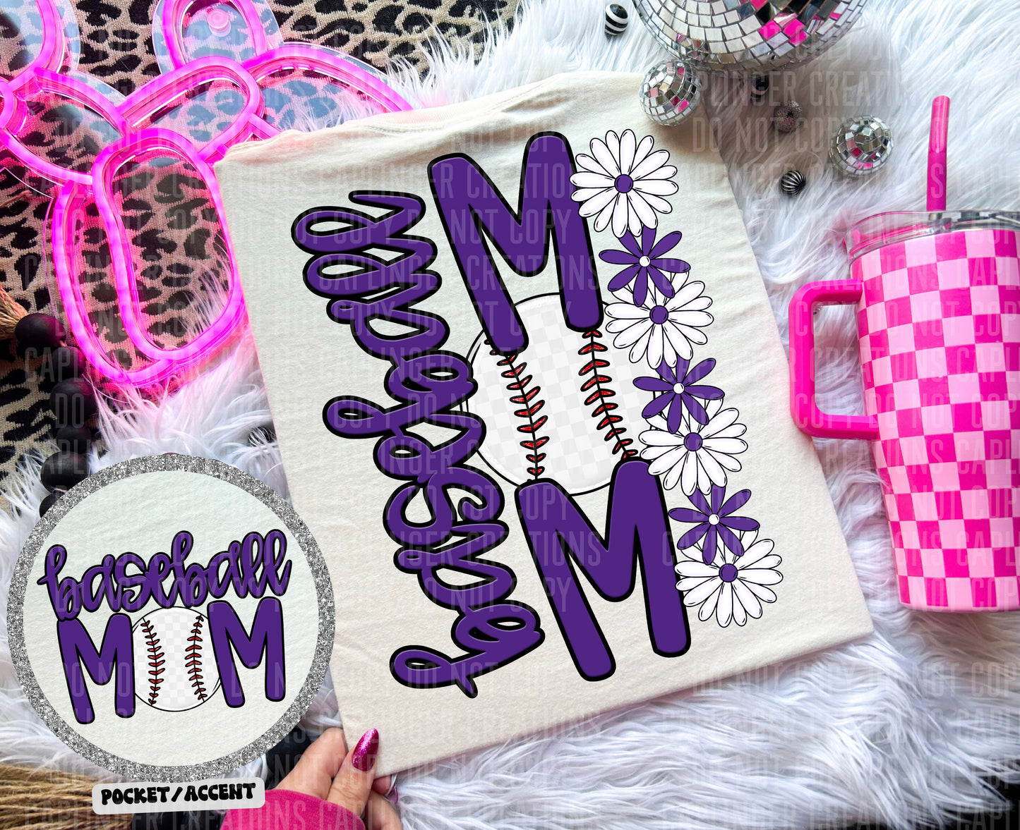 BASEBALL MOM w/back & pocket - Color Dropdown Digital Download 300DPI PNG FILE