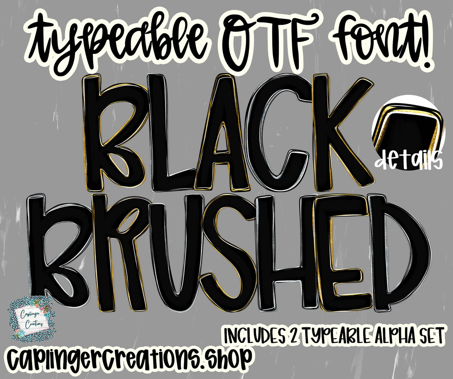 Black Brushed - Set of 2 Alphas- TYPEABLE OTF FONT + PNGS- commercial use included - Digital download