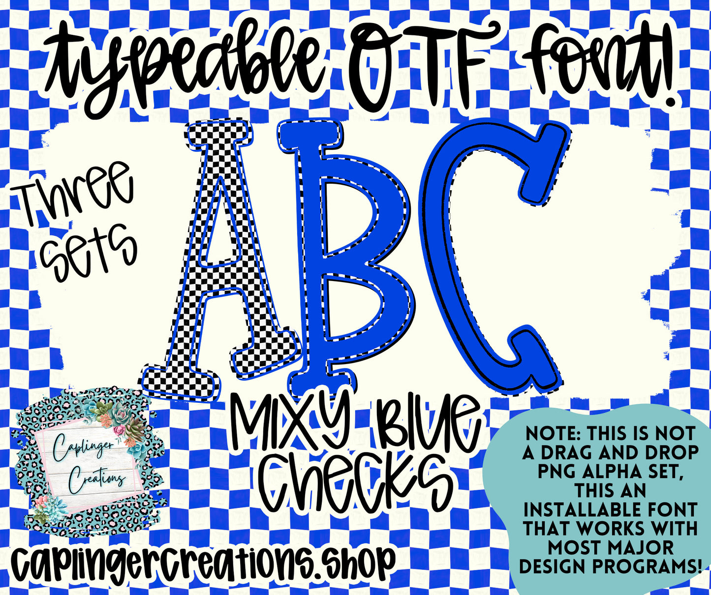 MIXY Blue Checks - TYPEABLE OTF FONT + PNGS - Digital download
