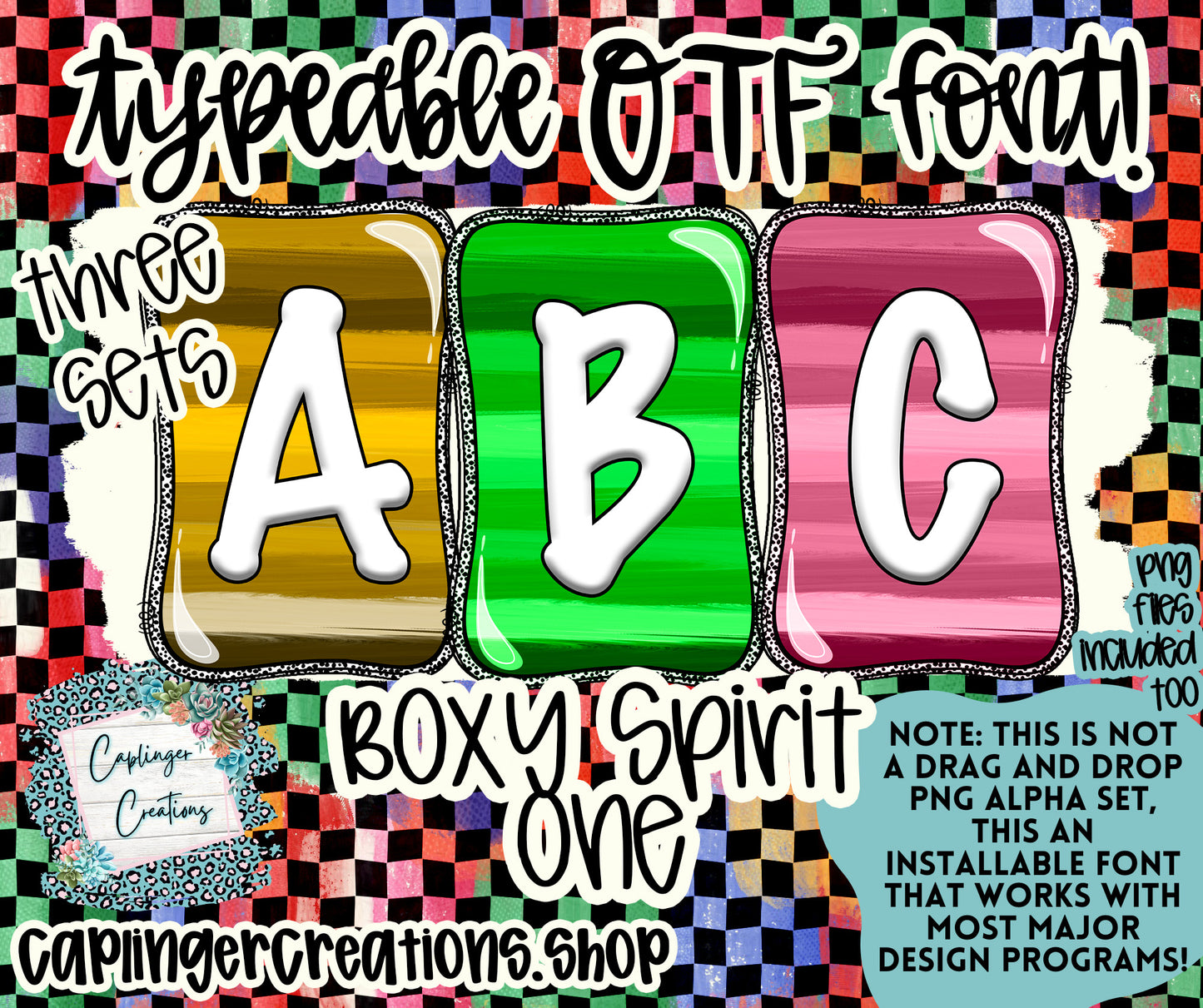 Boxy Spirit 1- TYPEABLE OTF FONT + PNGS - Digital download