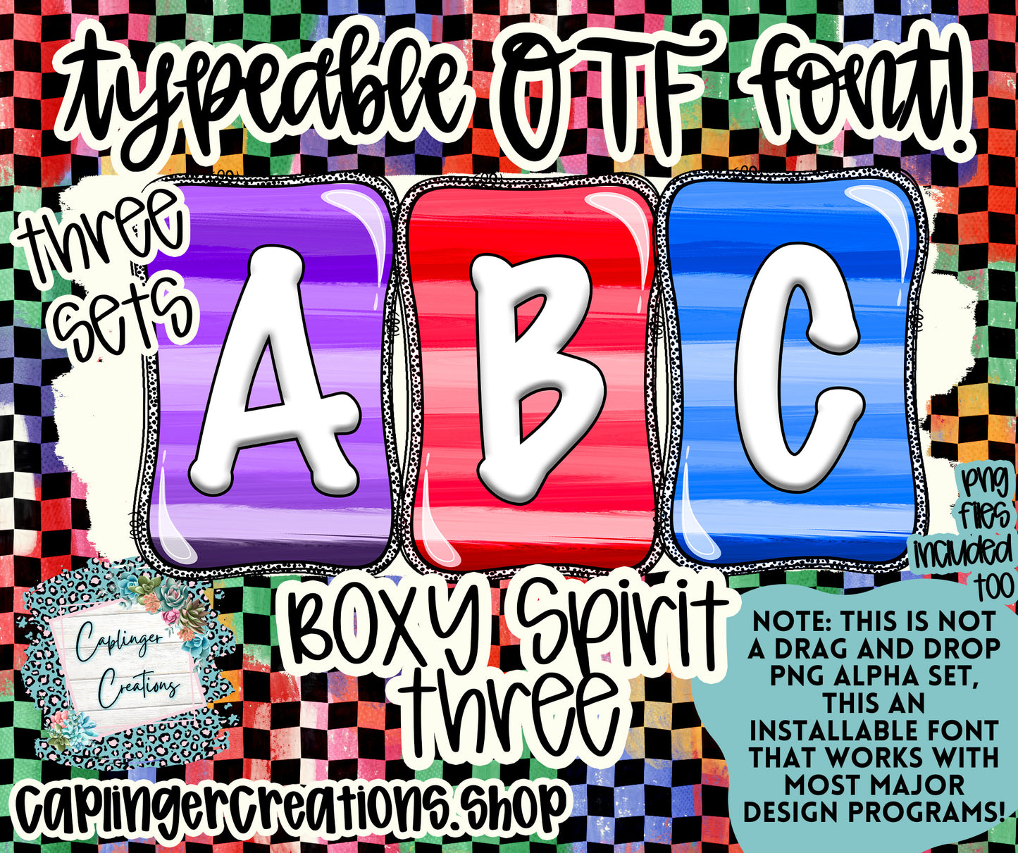 Boxy Spirit 3- TYPEABLE OTF FONT + PNGS - Digital download