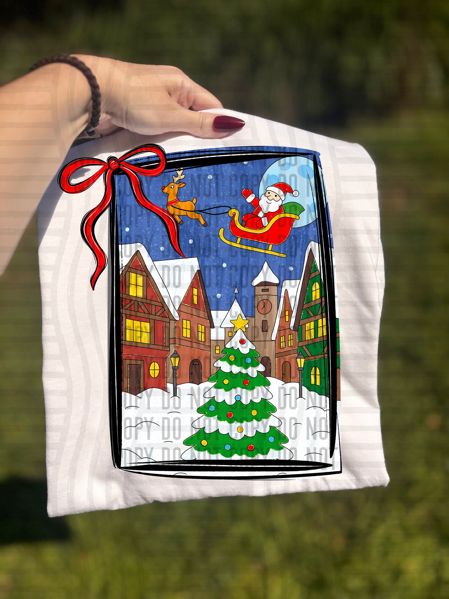 Hand Drawn Christmas town scene- Digital download 300DPI PNG FILE
