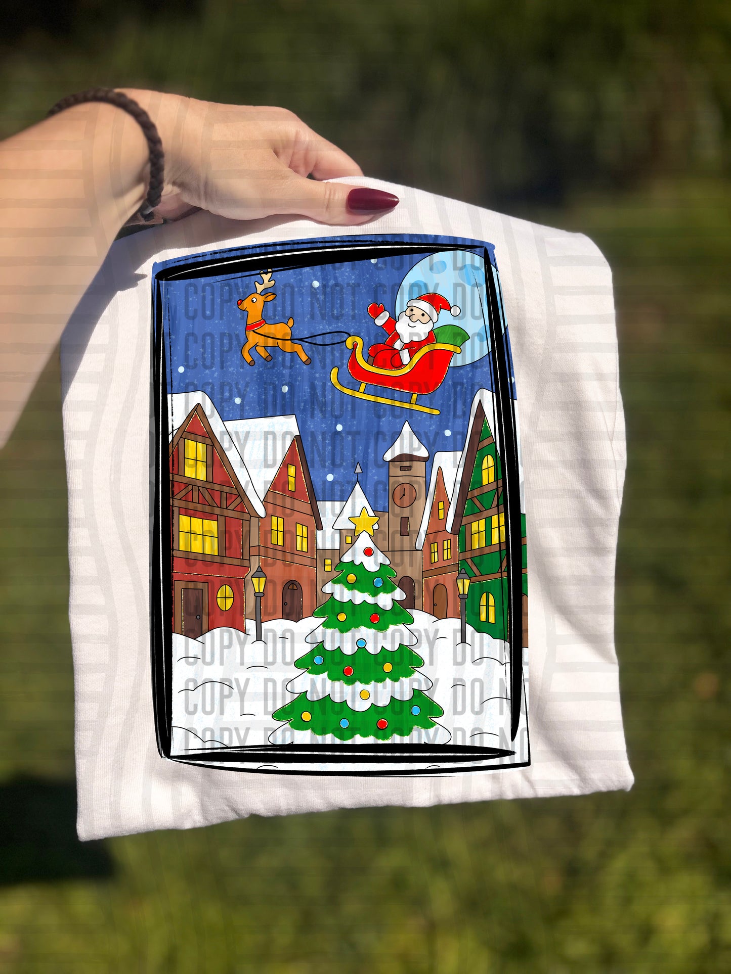 Hand Drawn Christmas town scene- Digital download 300DPI PNG FILE
