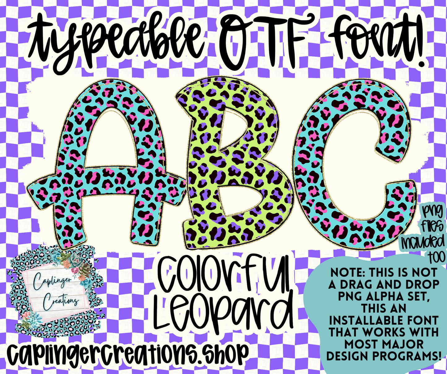 Colorful Leopard - TYPEABLE OTF FONT + PNGS - Digital download