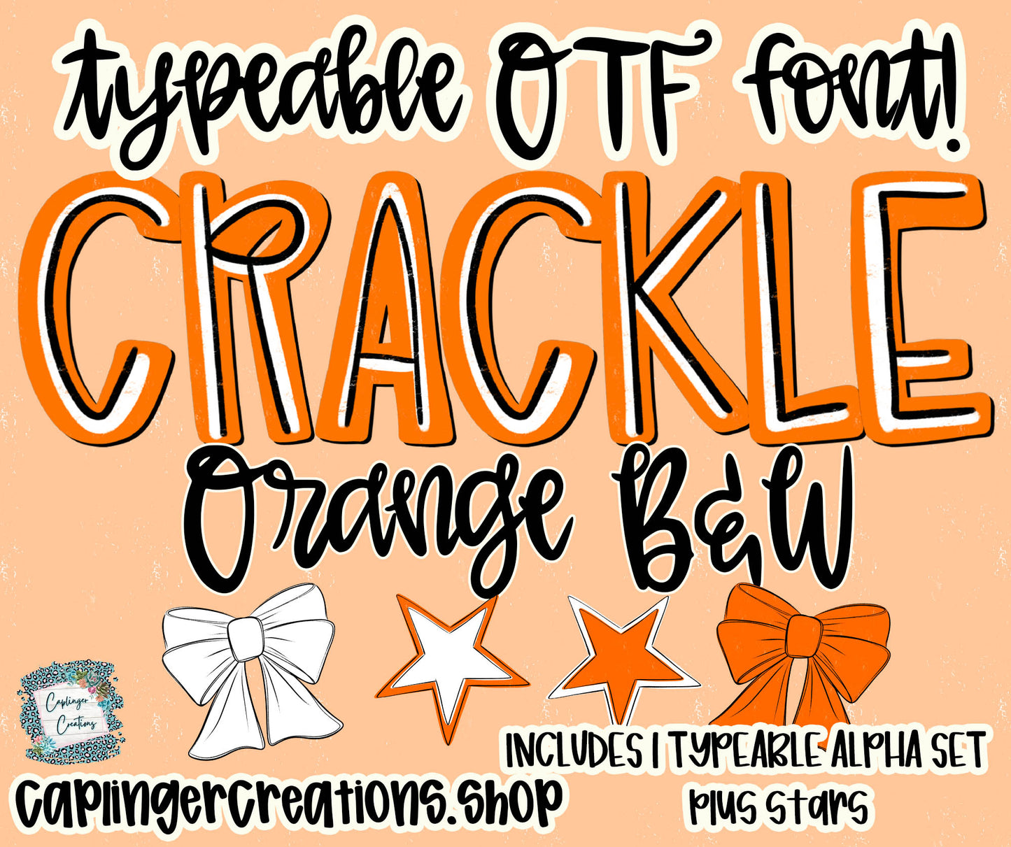 Crackle Orange B&W - Set of 1 Alpha- TYPEABLE OTF FONT + PNGS- commercial use included - Digital download