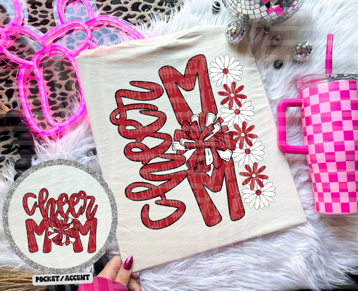 Cheer Mom Floral - w/ POCKET - Color Dropdown Digital Download 300DPI PNG FILE