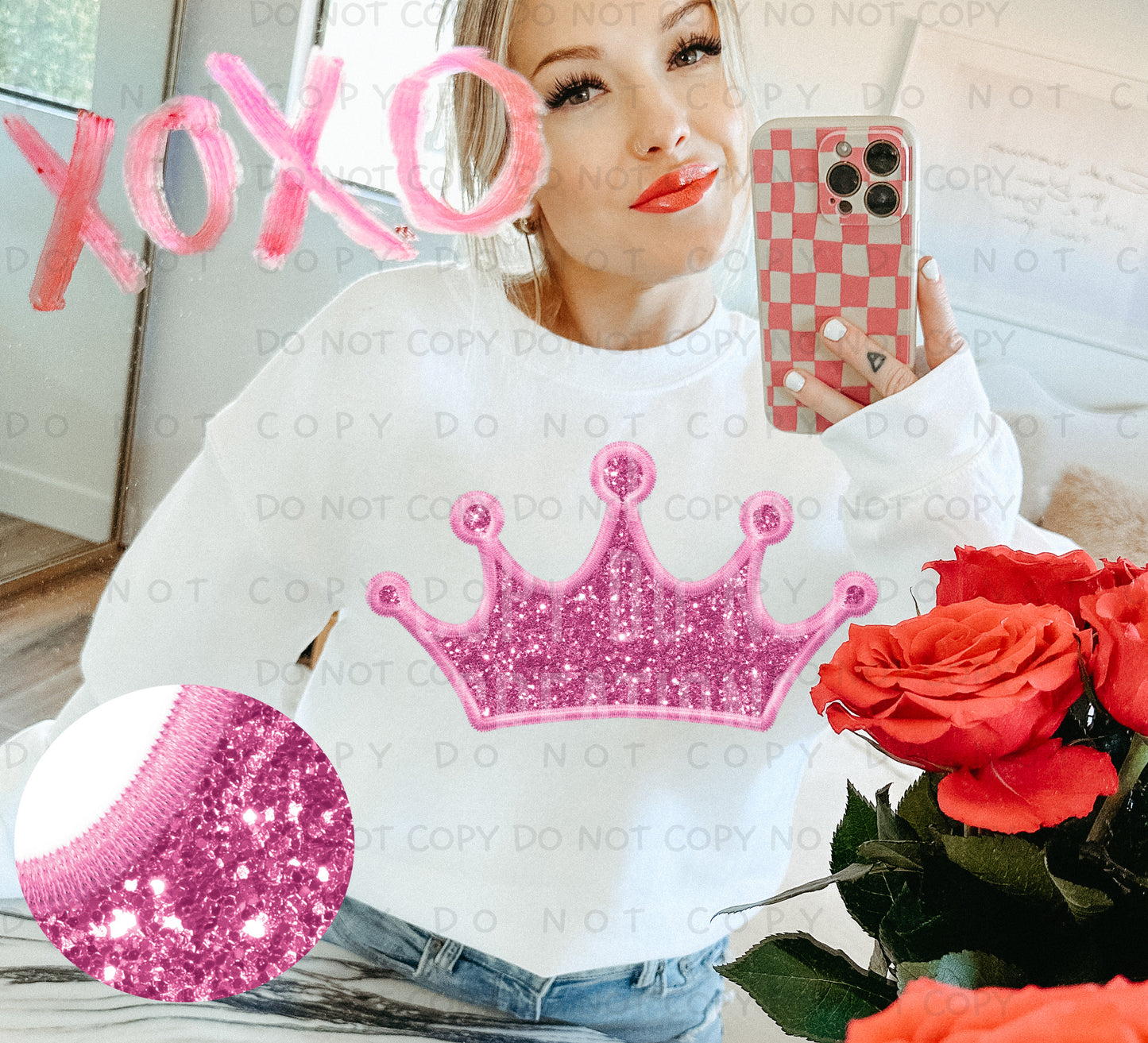 Pink Crown - Faux Embroidery CLIP ART - Digital download 300DPI PNG FILE