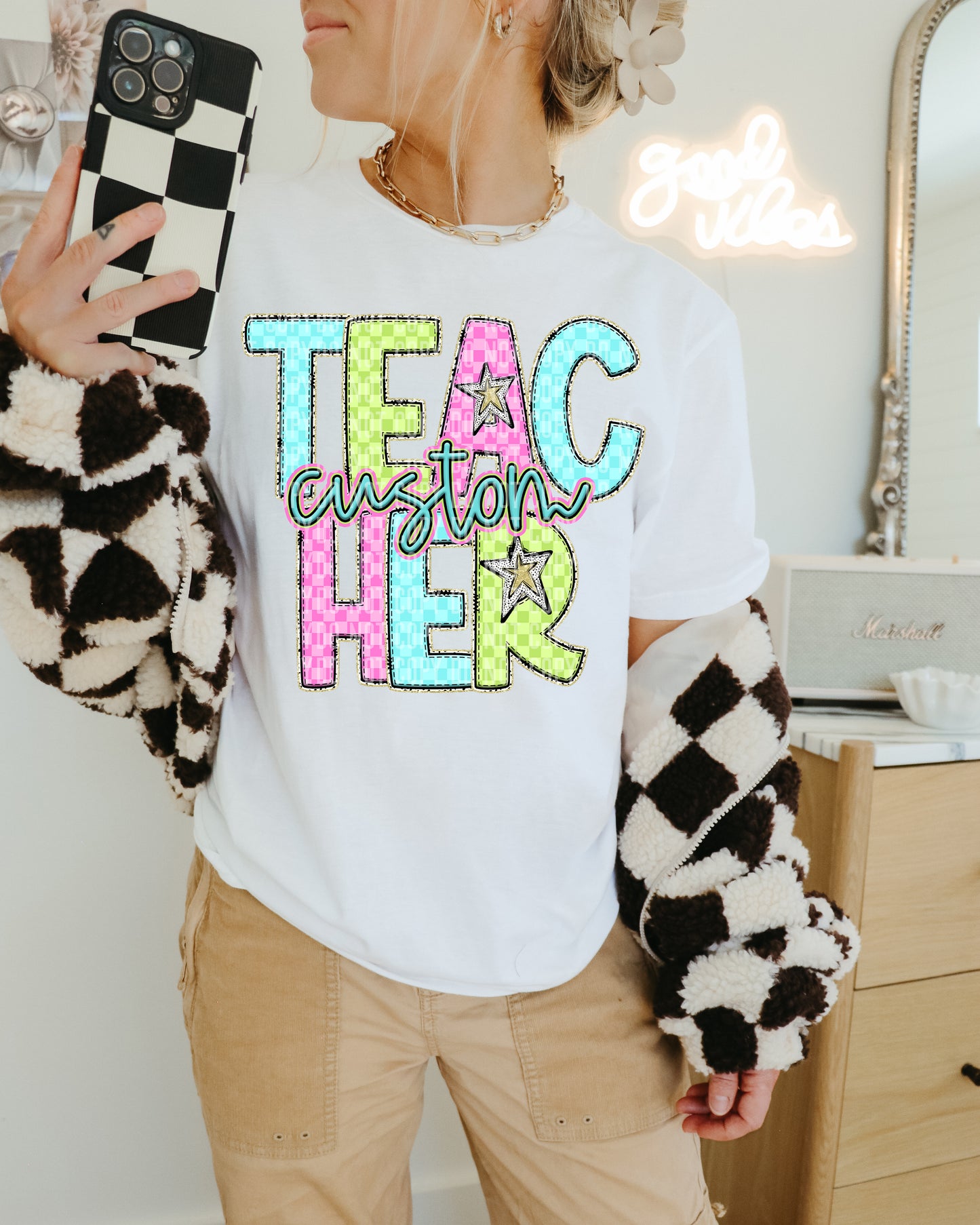 Bright Checks TEACHER custom - Digital download 300DPI PNG FILE