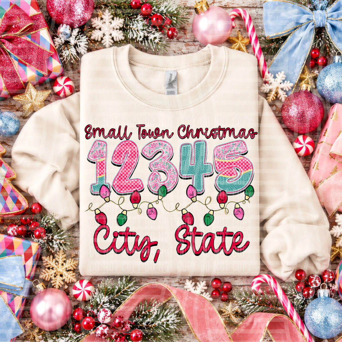Small Town Christmas Zip, Town, State (2610-0029) Digital Download 300DPI PNG FILE