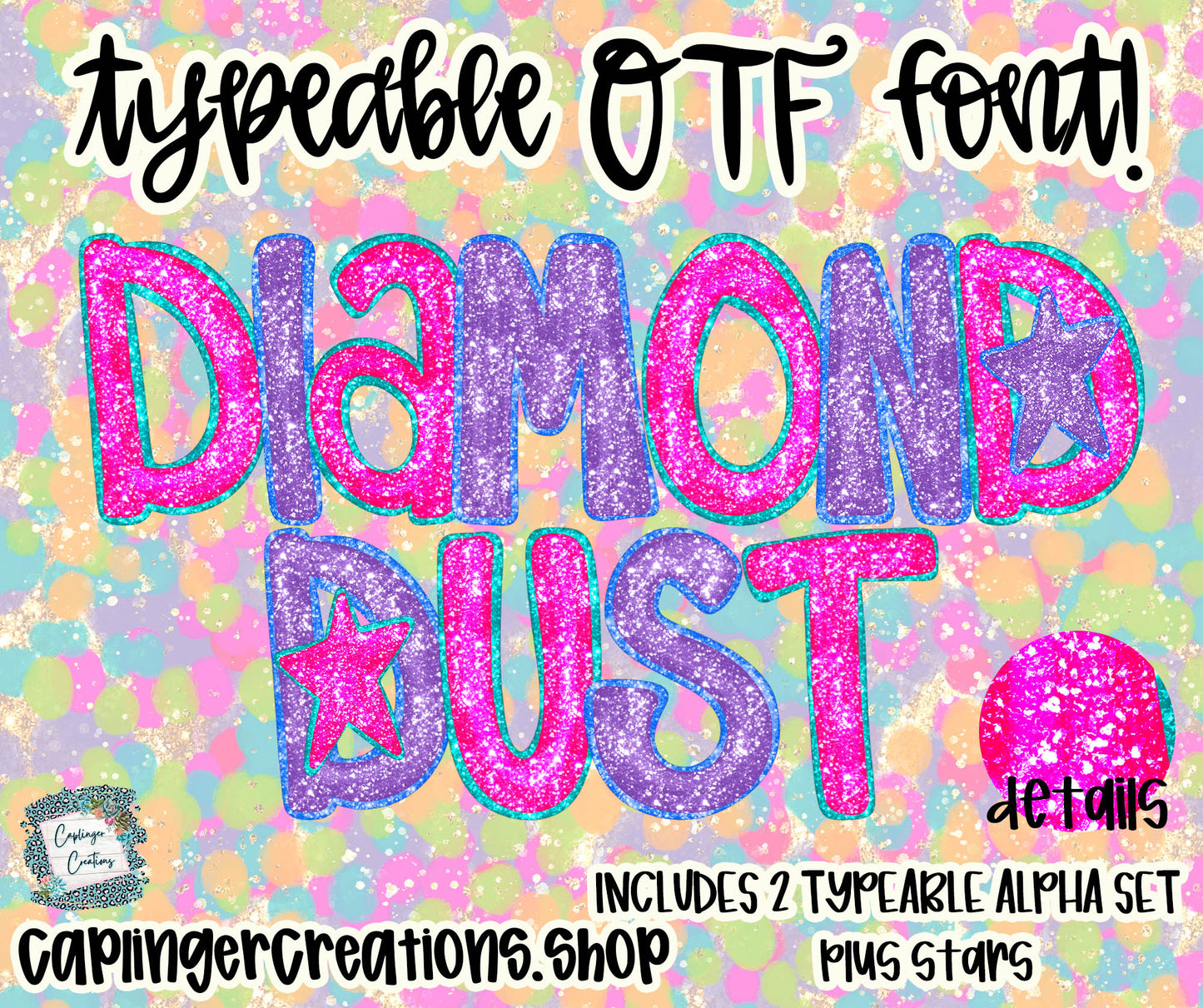 Diamond Dust - Set of 2 Alphas- TYPEABLE OTF FONT + PNGS- commercial use included - Digital download