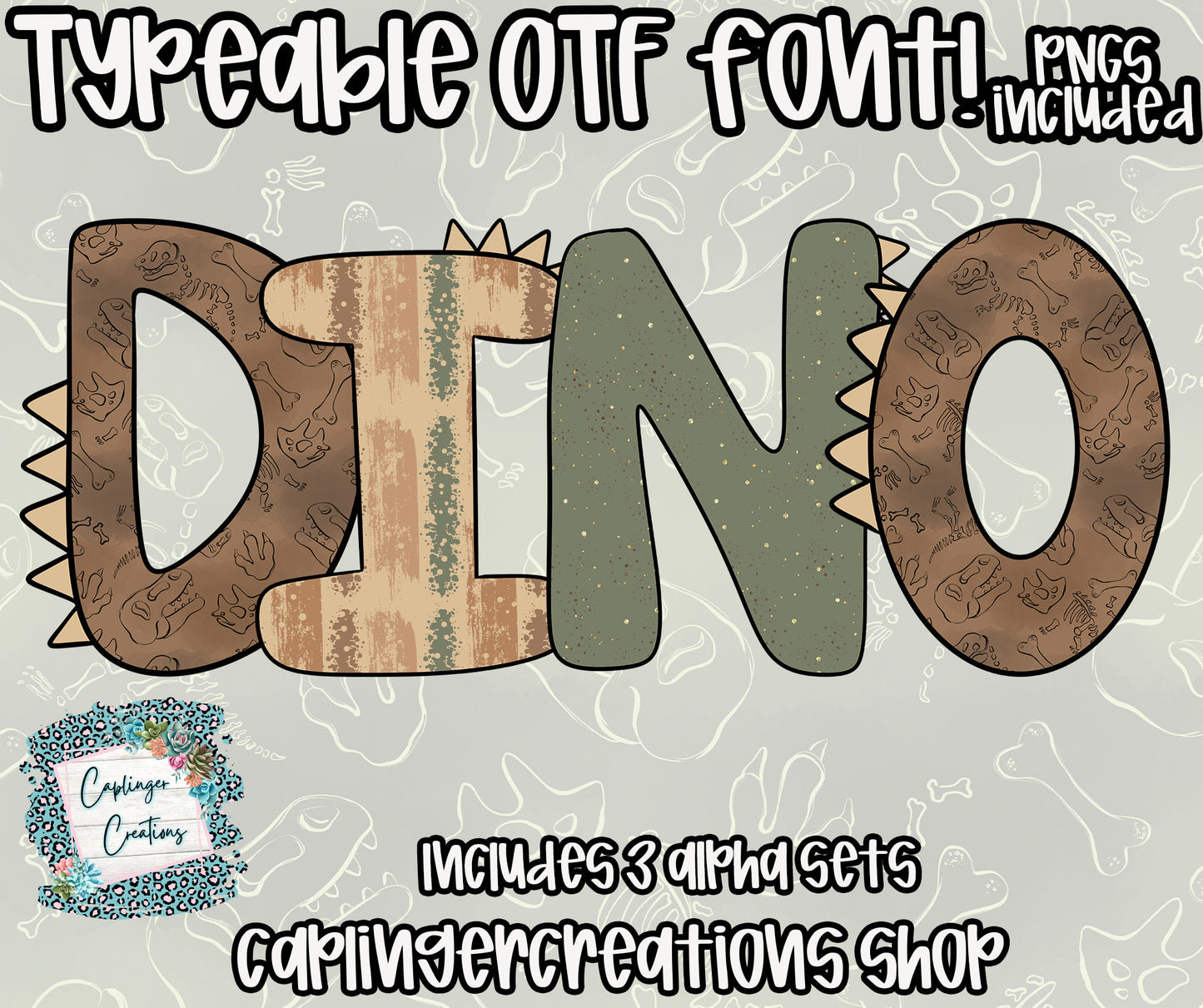 Dino - OTF typeable & Drag and Drop PNGS- commercial use included - Digital download