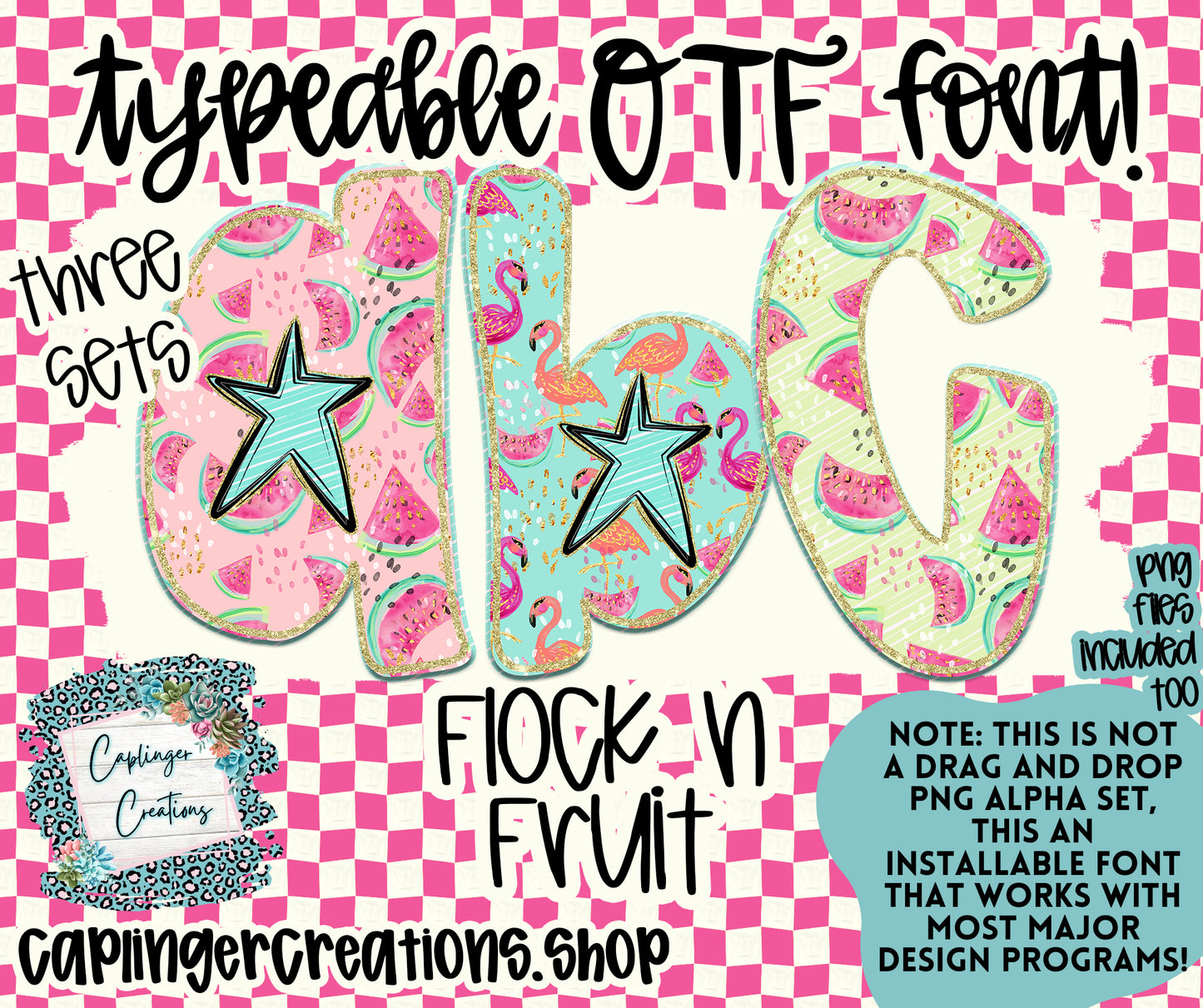 Flock n Fruit - TYPEABLE OTF FONT + PNGS - Digital download