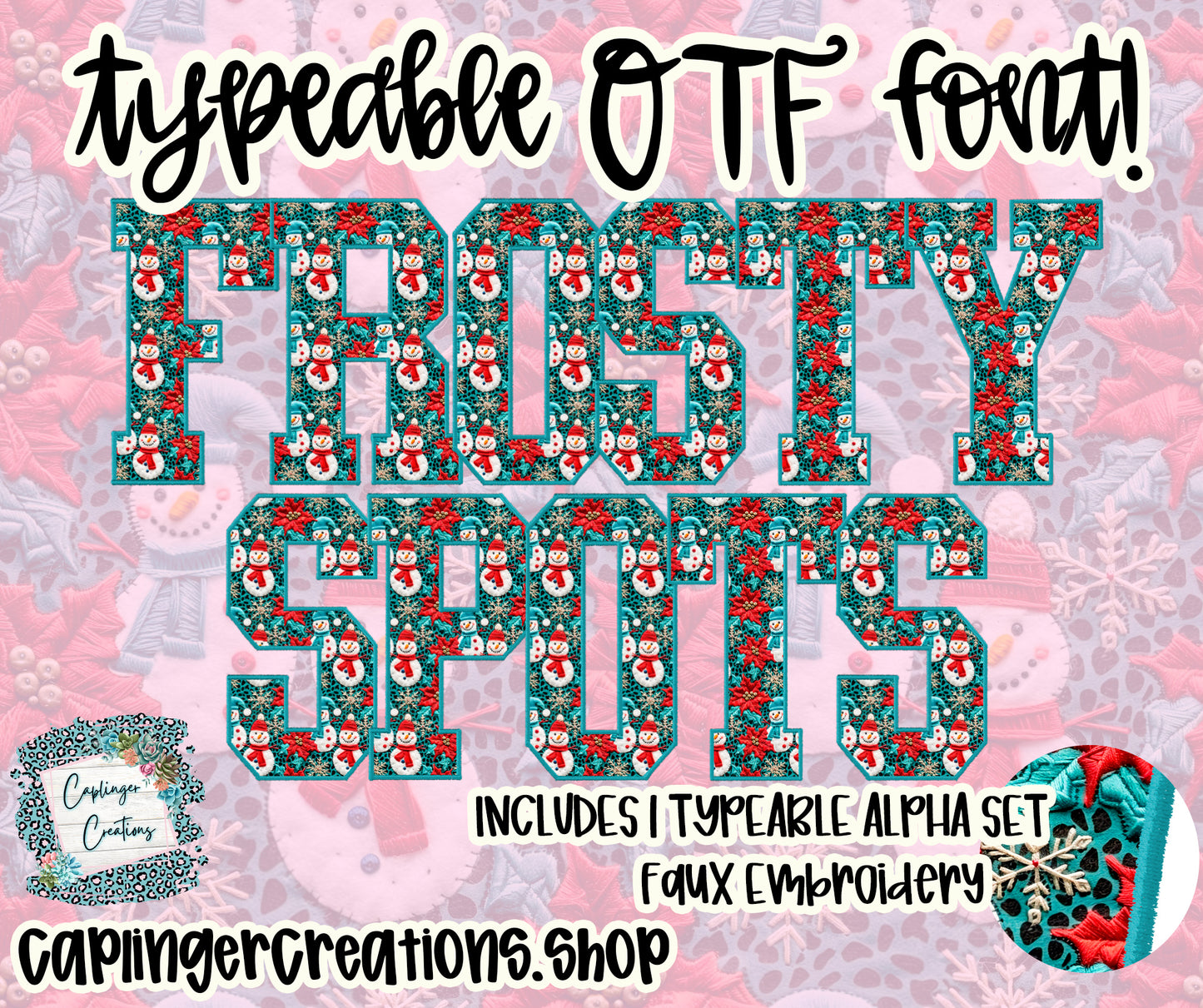 Frosty Spots Faux Embroidery - TYPEABLE OTF FONT + PNGS - Digital download