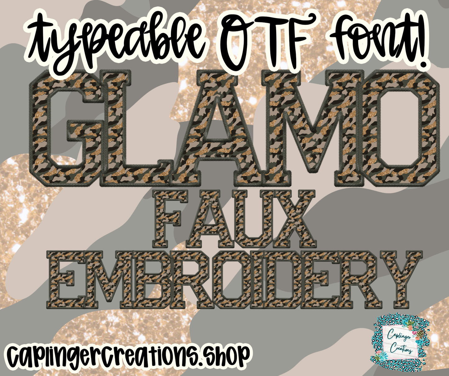 Glamo- Faux Embroidery - TYPEABLE OTF FONT + PNGS - Digital download