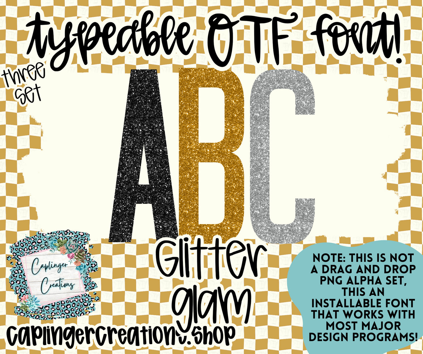 Glitter glam - TYPEABLE OTF FONT + PNGS - Digital download