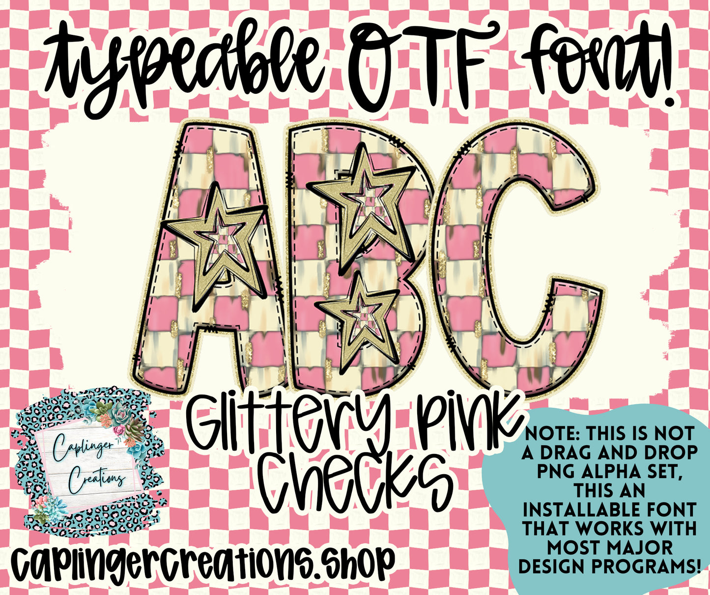 Glittery PINK Checks - TYPEABLE OTF FONT - Digital download
