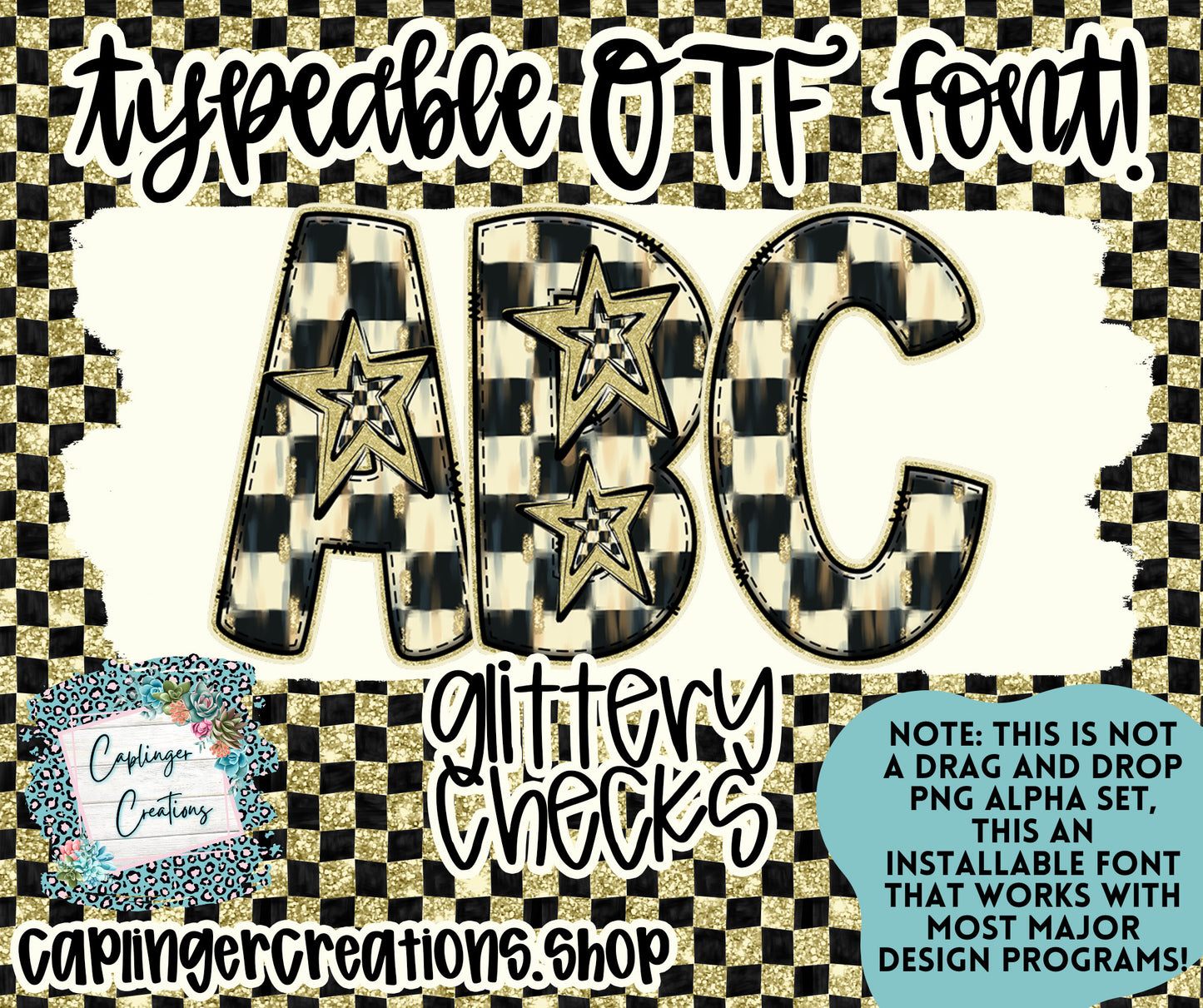Glittery Checks - TYPEABLE OTF FONT - Digital download