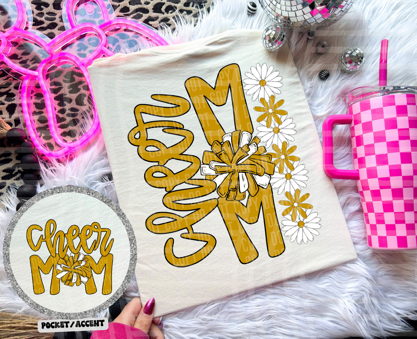 Cheer Mom Floral - w/ POCKET - Color Dropdown Digital Download 300DPI PNG FILE