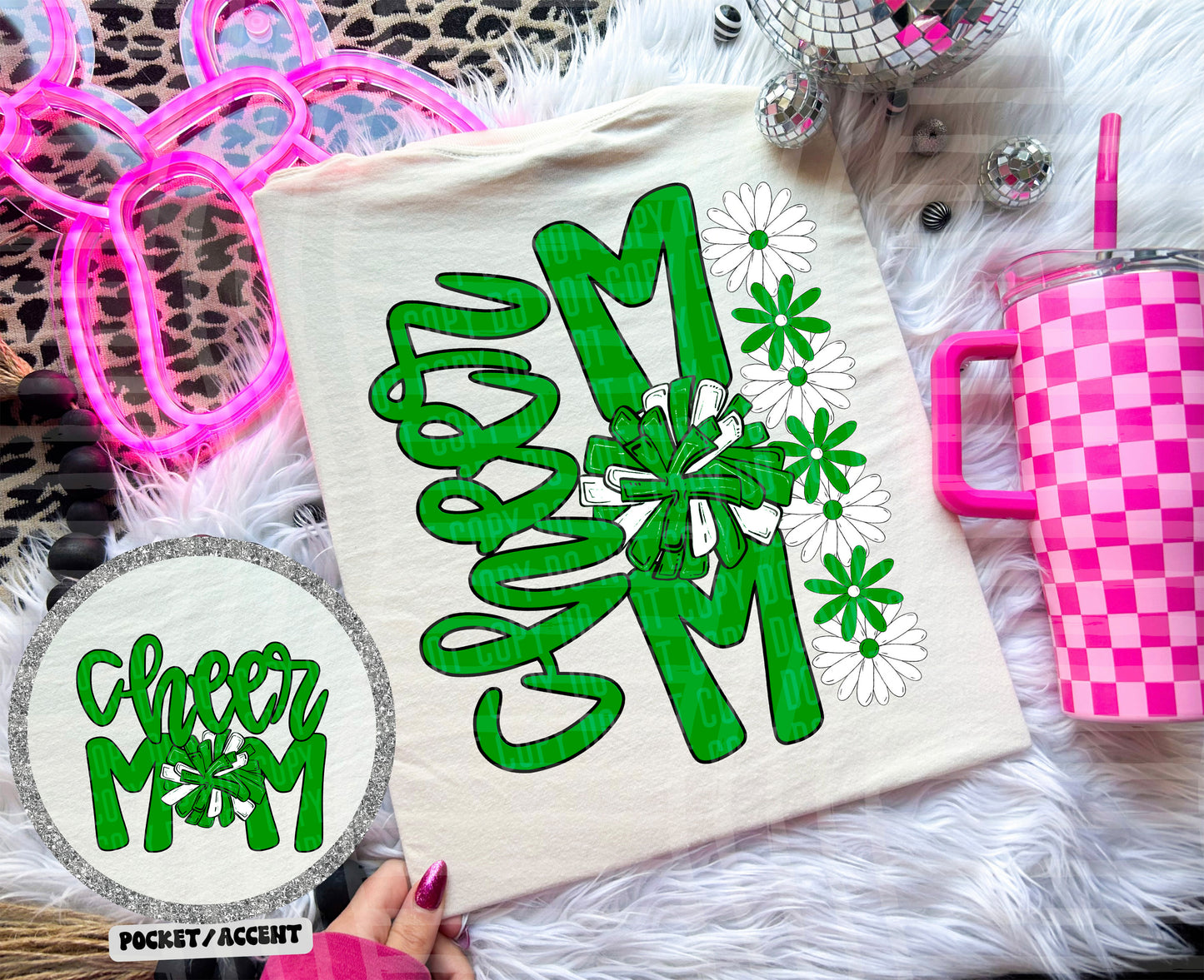 Cheer Mom Floral - w/ POCKET - Color Dropdown Digital Download 300DPI PNG FILE