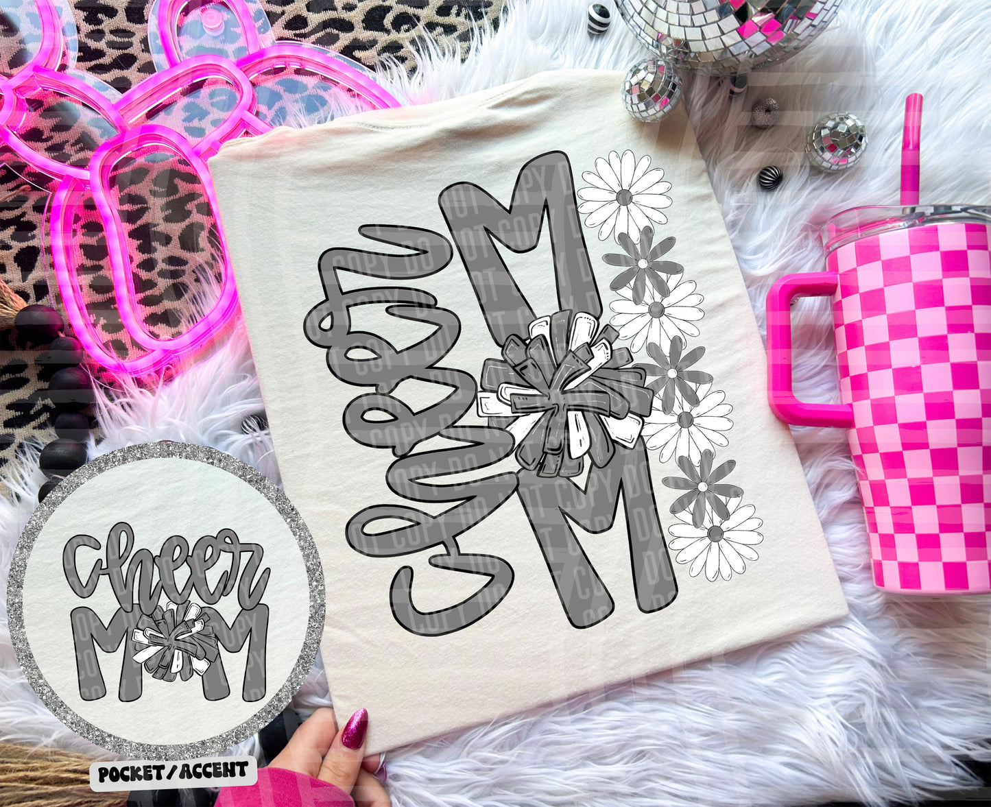 Cheer Mom Floral - w/ POCKET - Color Dropdown Digital Download 300DPI PNG FILE