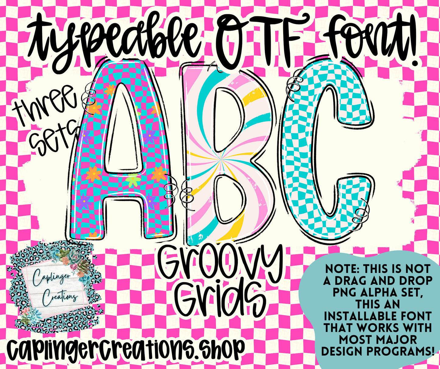 Groovy Grinds - TYPEABLE OTF FONT + PNGS - Digital download