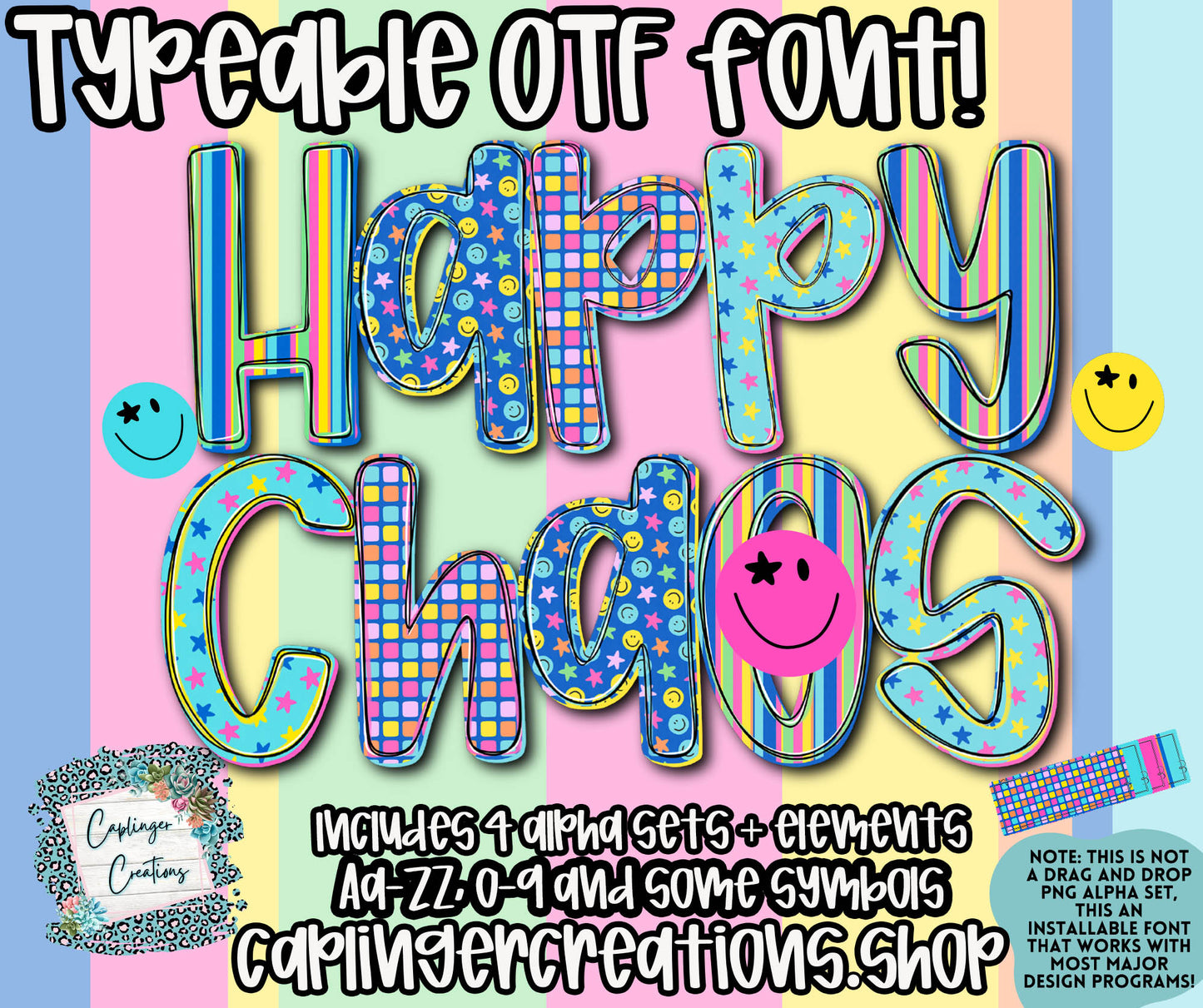 Happy Chaos - OTF typeable & Drag and Drop PNGS- commercial use included - Digital download