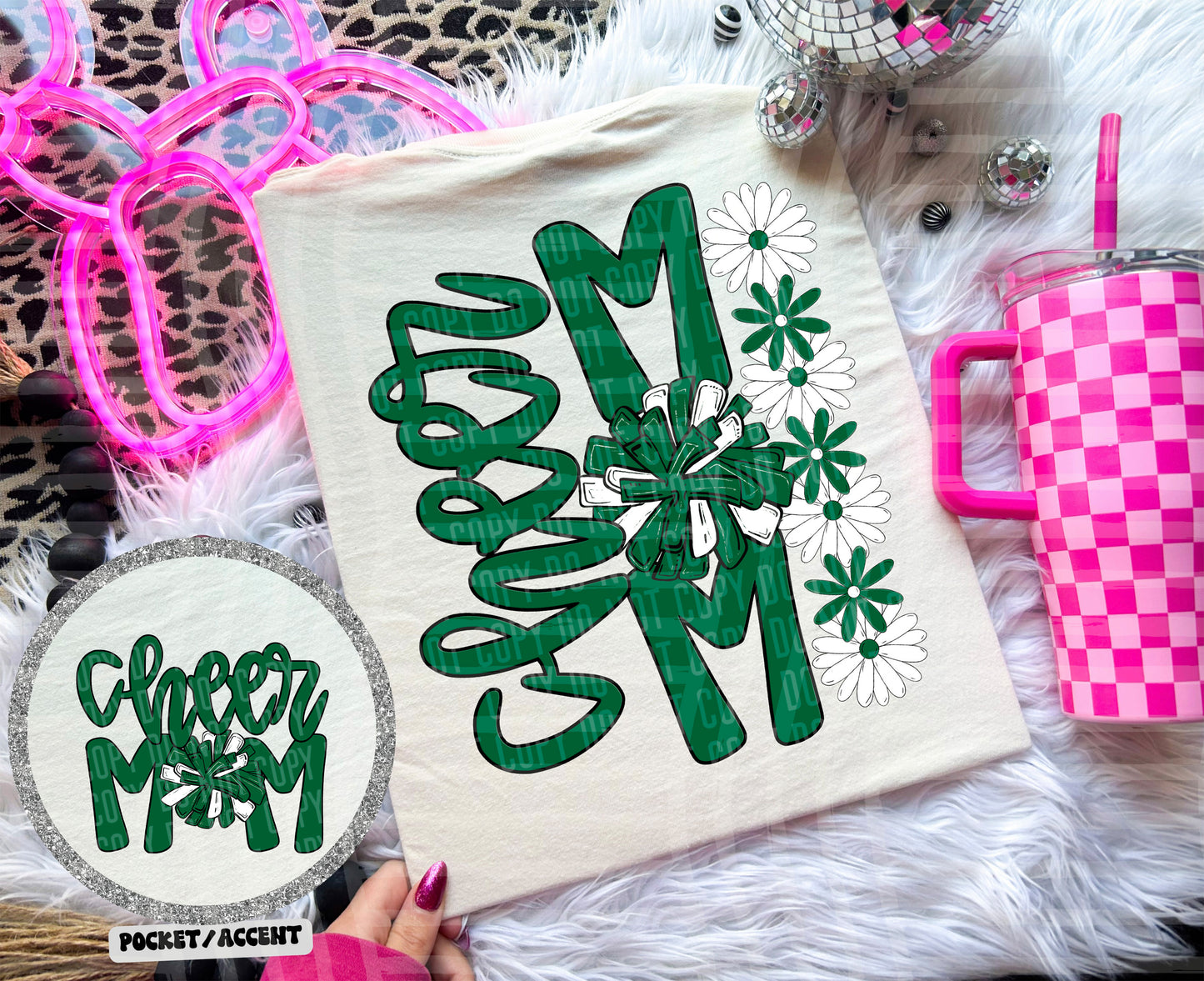 Cheer Mom Floral - w/ POCKET - Color Dropdown Digital Download 300DPI PNG FILE
