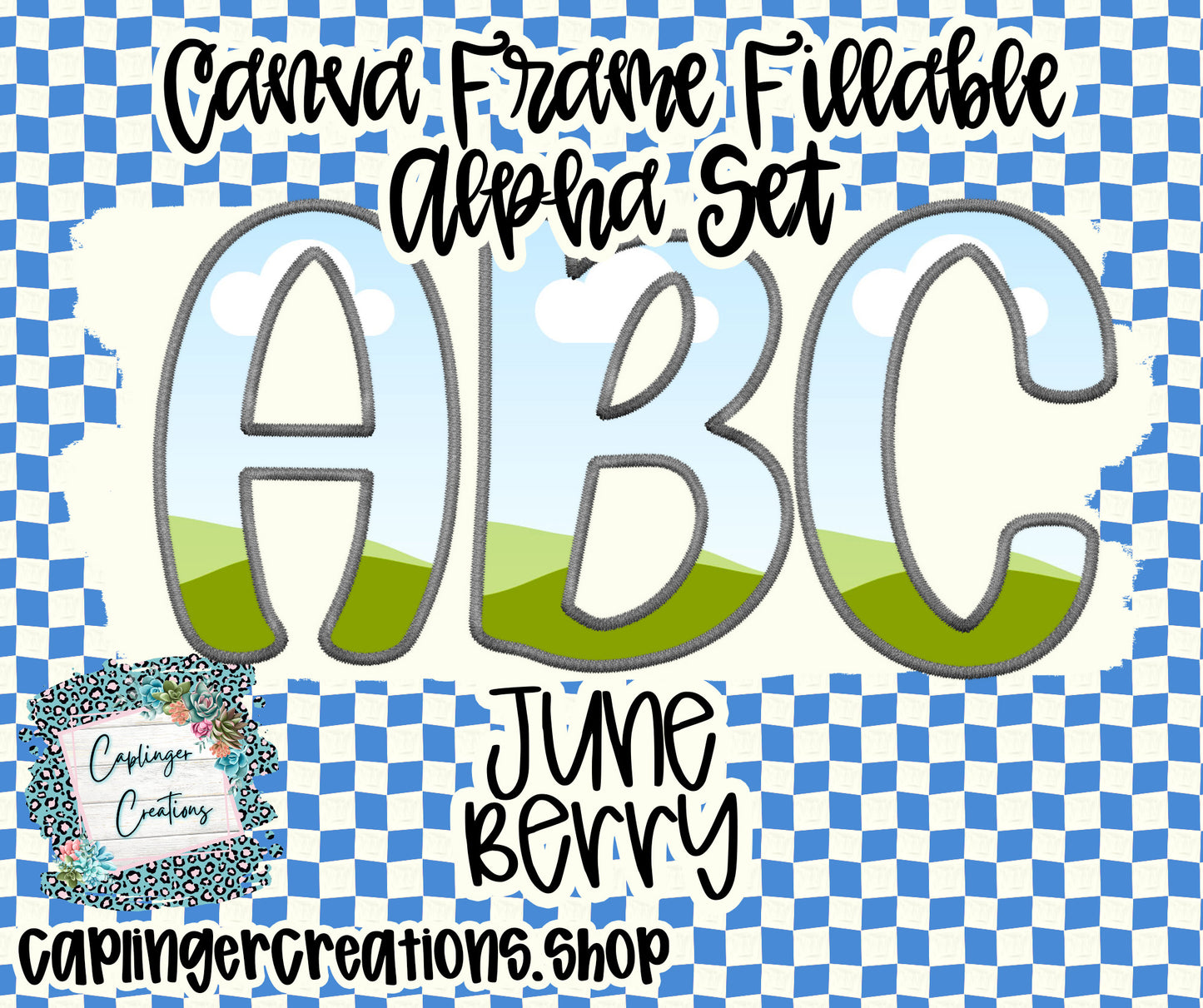 CANVA FRAME for JUNEBERRY - FILL YOUR OWN ALPHA SETS A-Z, 0-9 ,.!?&#@ symbols - FAUX EMBROIDERY - Digital download (Copy)