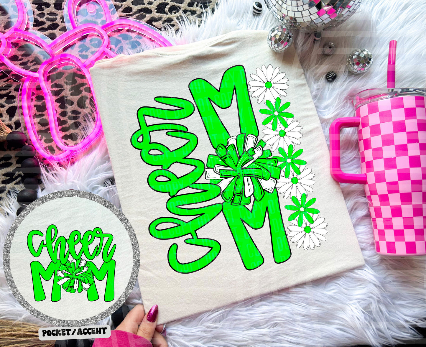 Cheer Mom Floral - w/ POCKET - Color Dropdown Digital Download 300DPI PNG FILE
