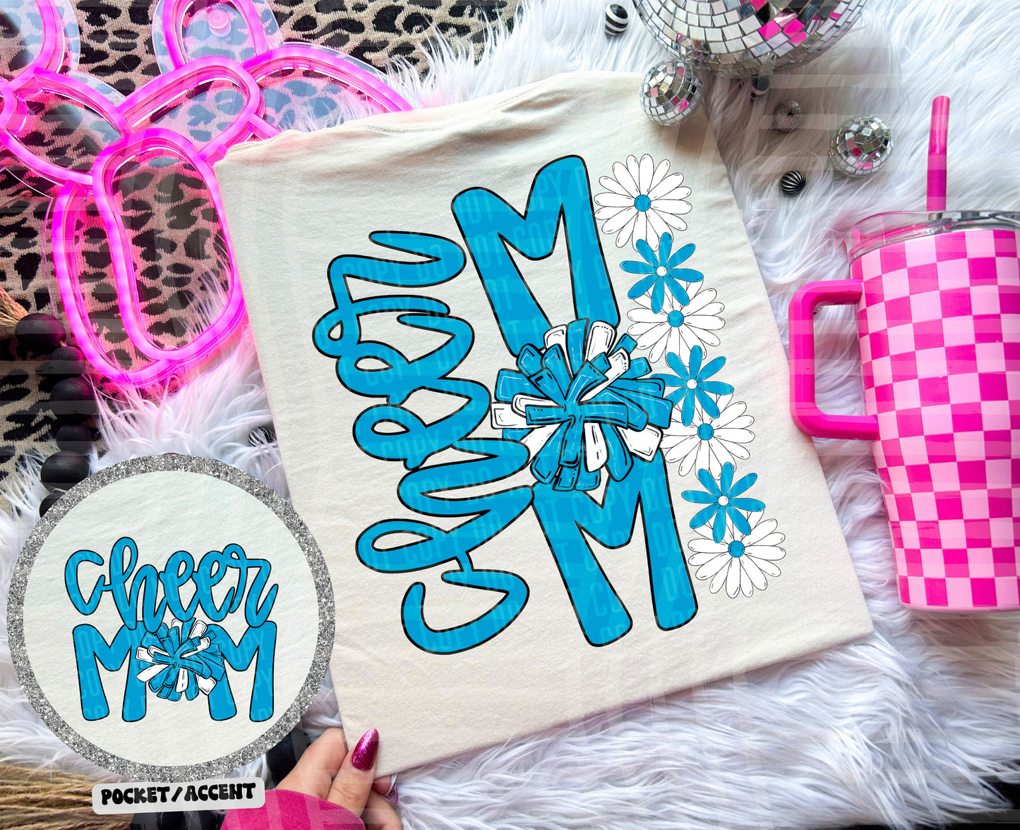 Cheer Mom Floral - w/ POCKET - Color Dropdown Digital Download 300DPI PNG FILE