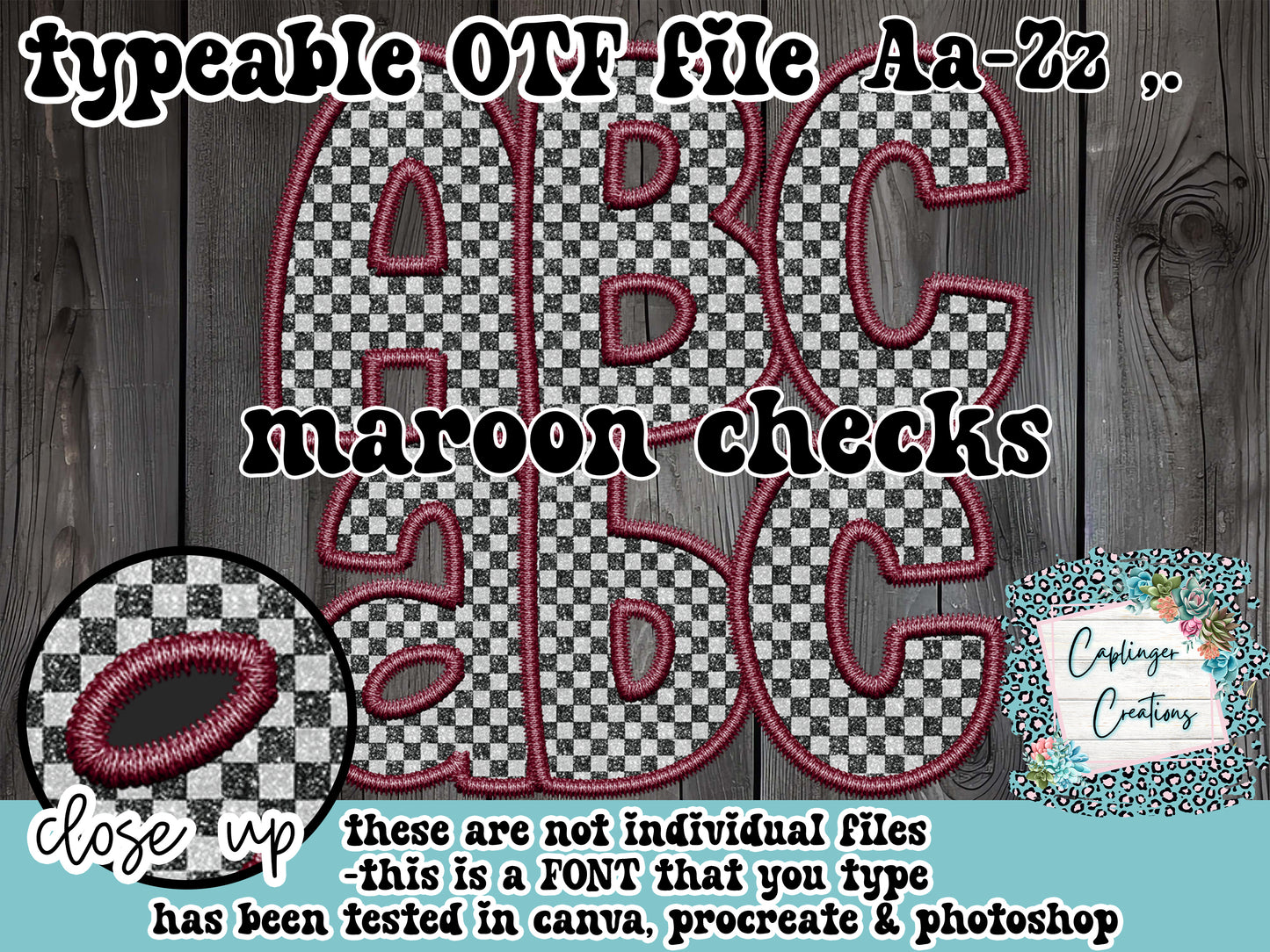 Maroon Threaded B&W Checks Faux Embroidery - Aa-Zz,. - TYPEABLE OTF FONT Digital download