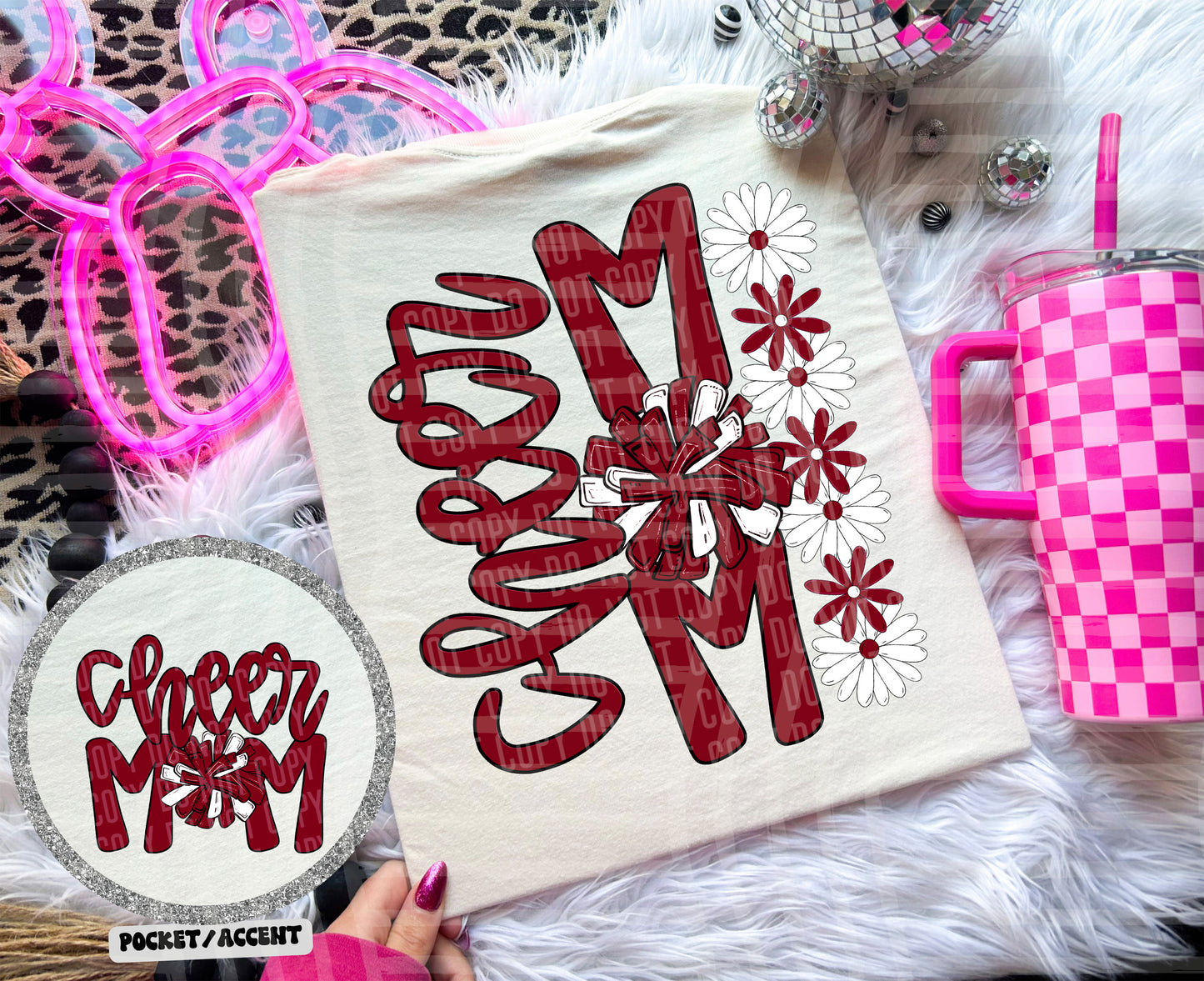Cheer Mom Floral - w/ POCKET - Color Dropdown Digital Download 300DPI PNG FILE