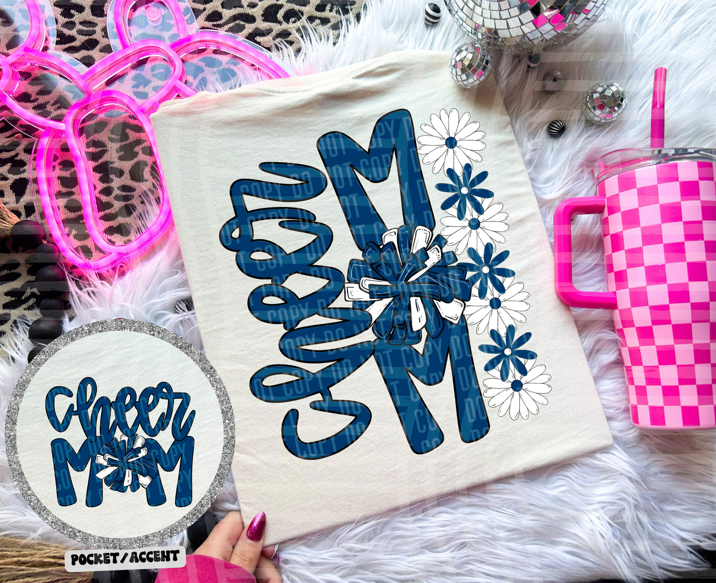 Cheer Mom Floral - w/ POCKET - Color Dropdown Digital Download 300DPI PNG FILE