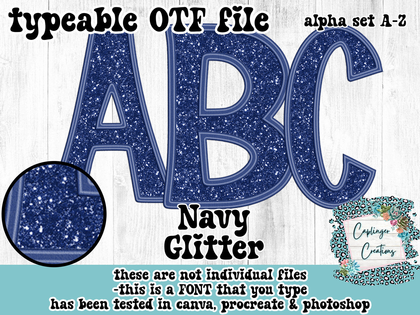 Navy Blue Glitter - ALPHA FONT A-Z - TYPEABLE FONT - Digital download 300DPI PNG FILE