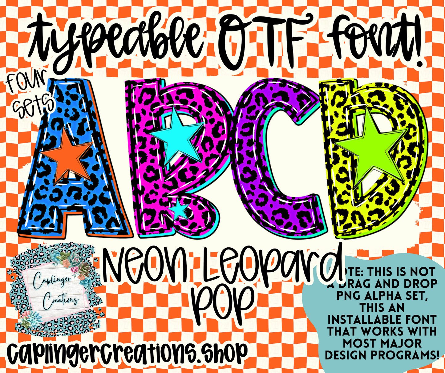 Neon Leopard Pop - TYPEABLE OTF FONT + PNGS - Digital download