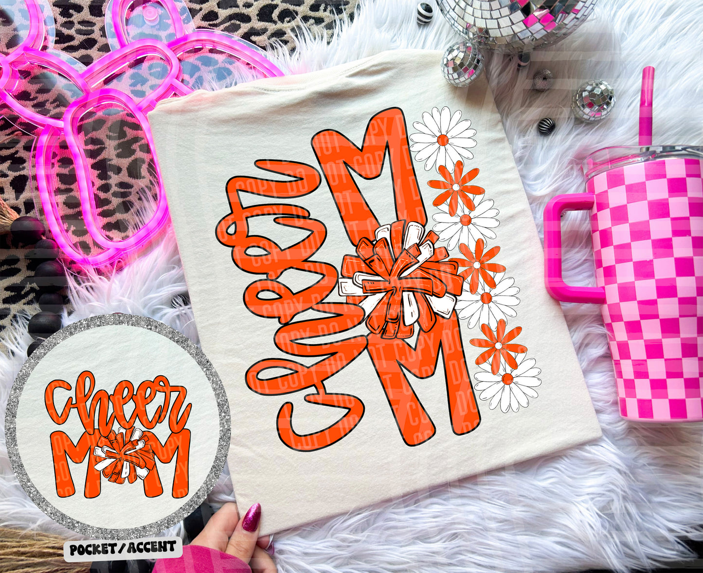 Cheer Mom Floral - w/ POCKET - Color Dropdown Digital Download 300DPI PNG FILE
