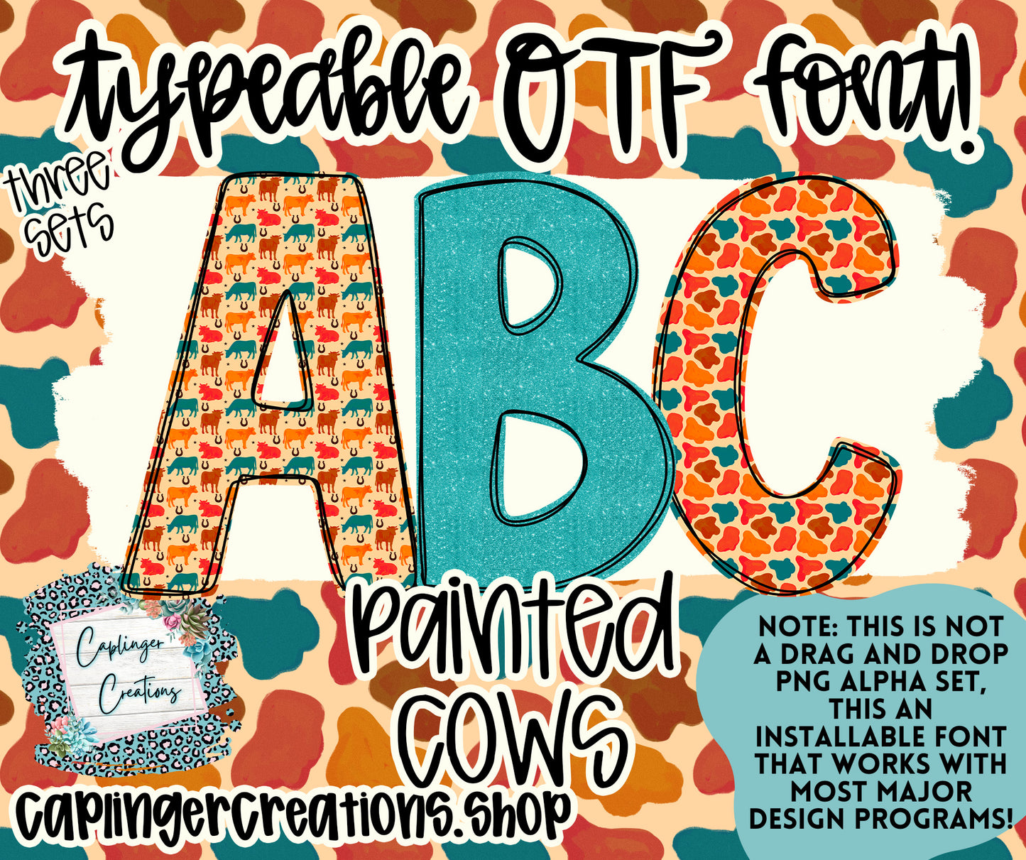 Painted cow - TYPEABLE OTF FONT + PNGS - Digital download