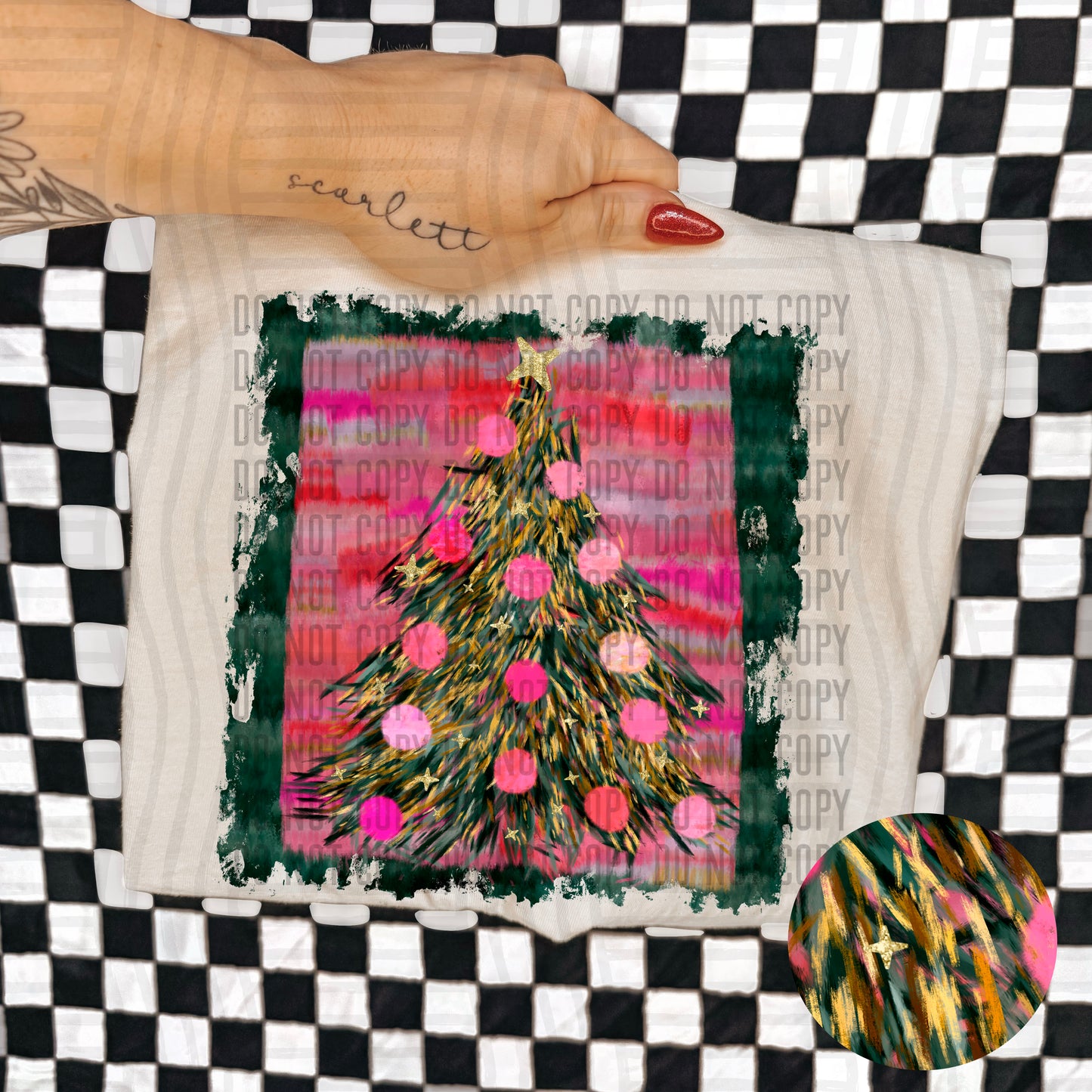 Pink whimsical Christmas tee - Hand drawn and painted - 300DPI PNG FILE